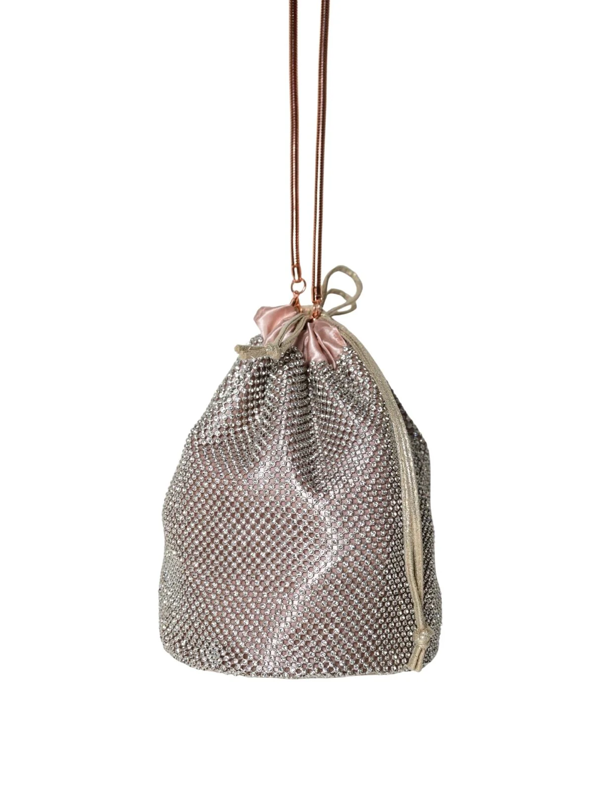 Odette Light Pink Satin Embellished Potli For Women - Image 5