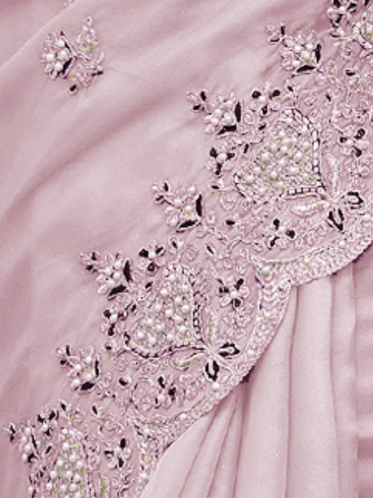 Odette Light Pink Silk Blend Embellished Elegant Saree For Women - Image 4