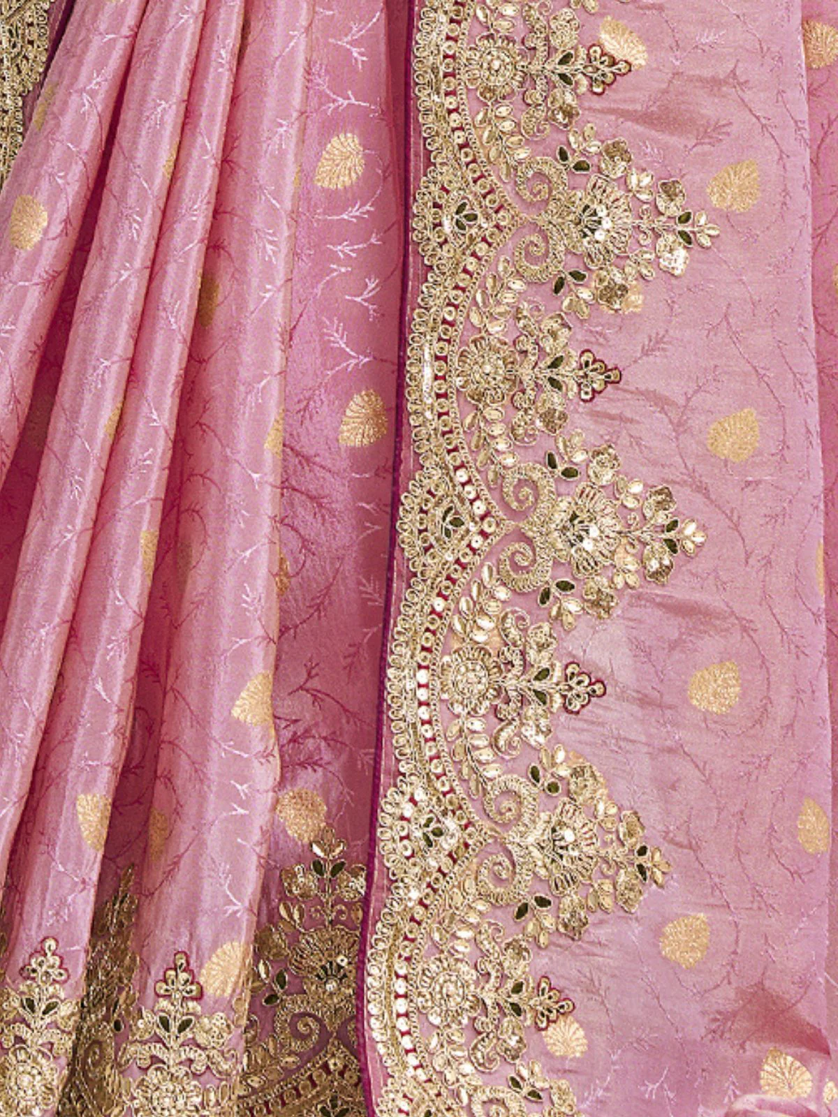 Odette Light Pink Silk Blend Embroidered Saree For Women - Image 4