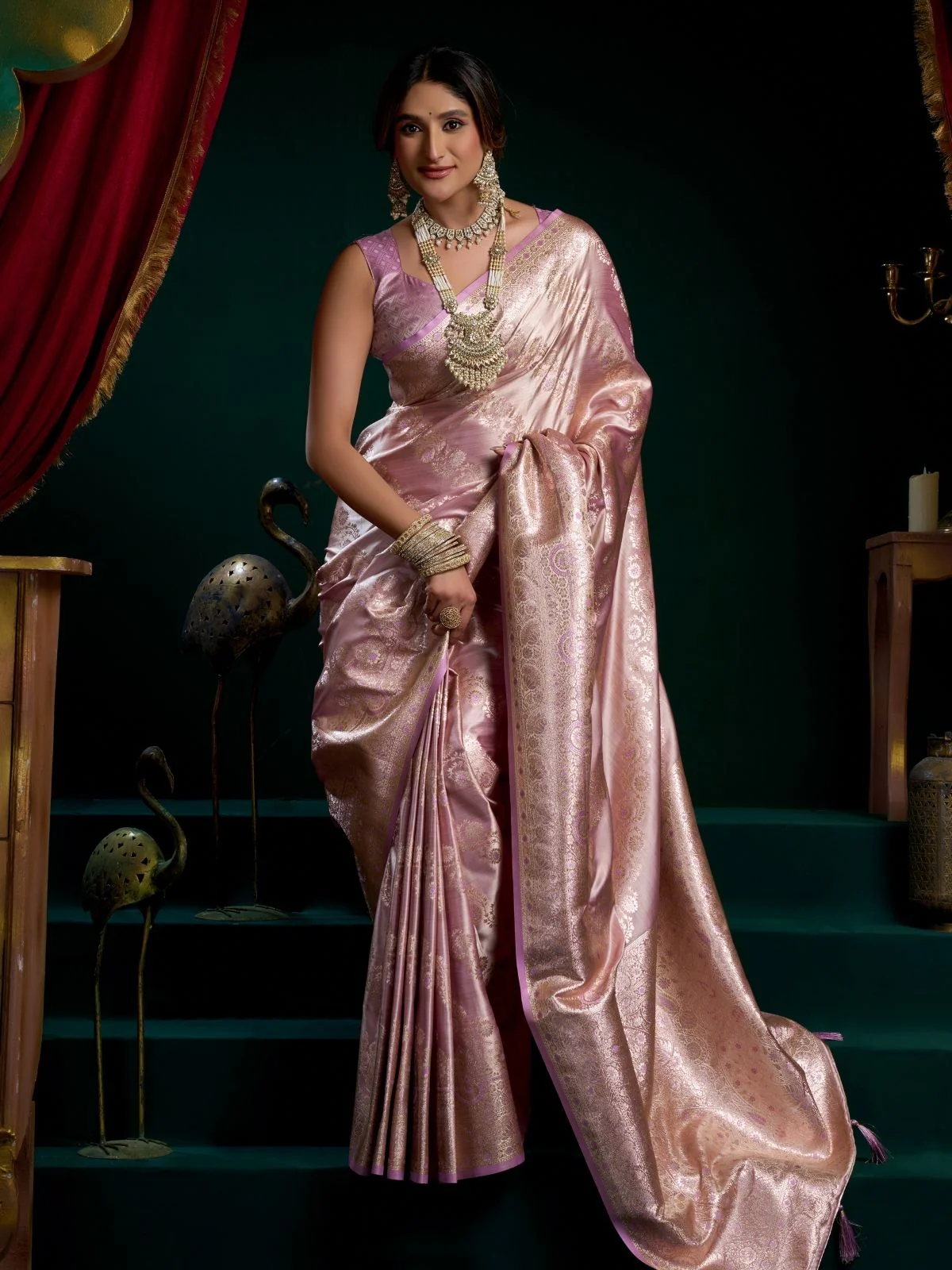 Odette Light Pink Silk Blend Woven Saree For Women - Image 3