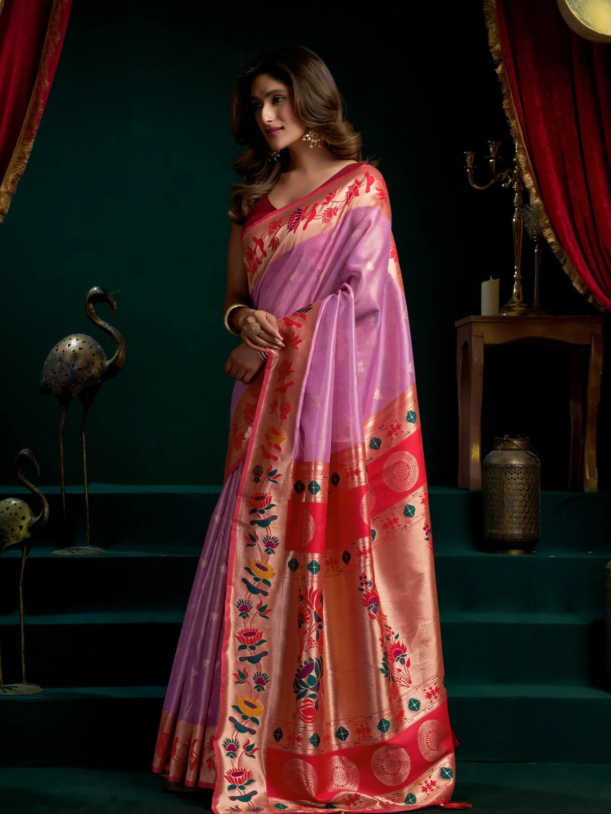Odette Light Pink Silk Blend Woven Saree For Women - Image 2