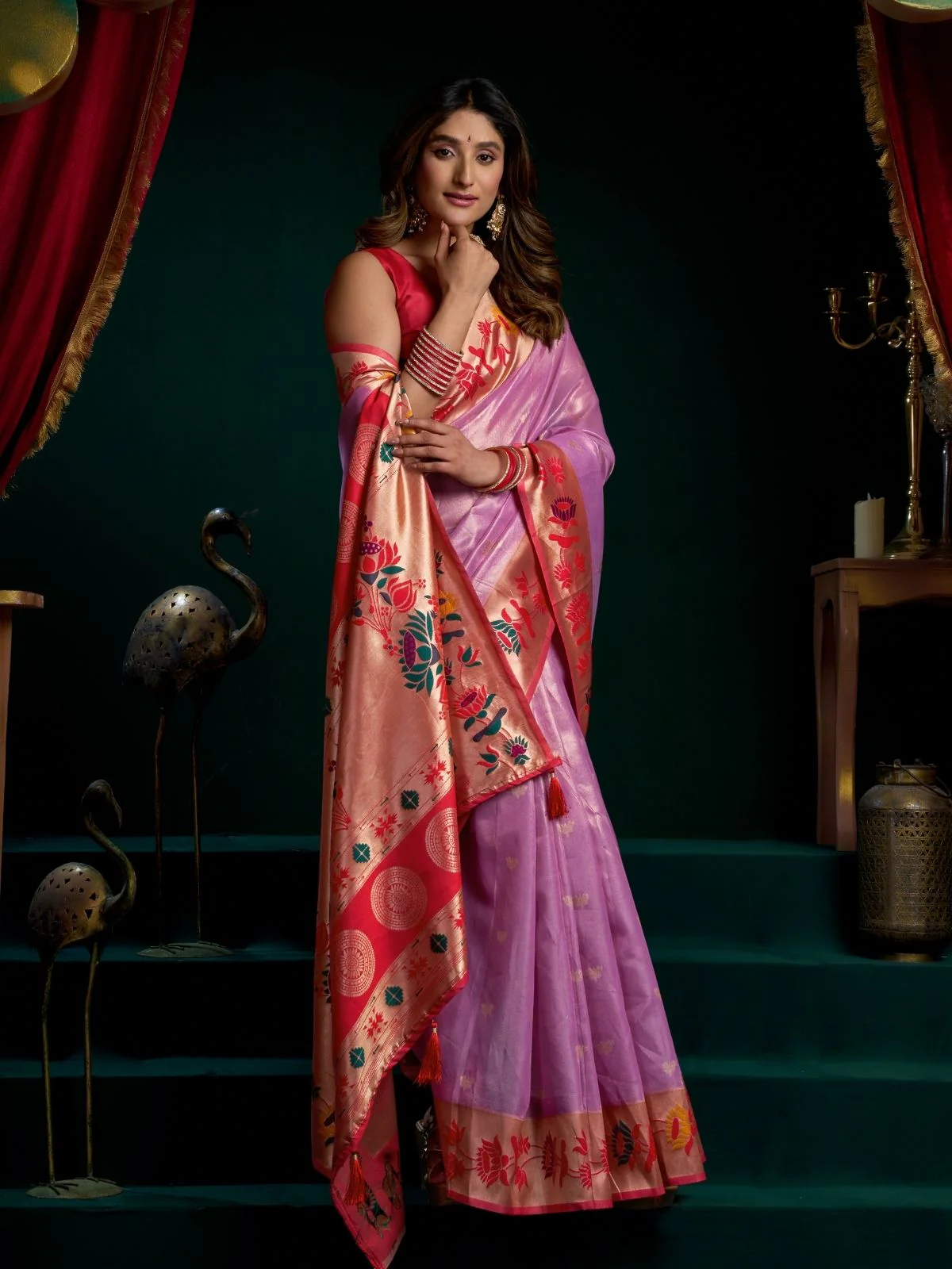 Odette Light Pink Silk Blend Woven Saree For Women - Image 3