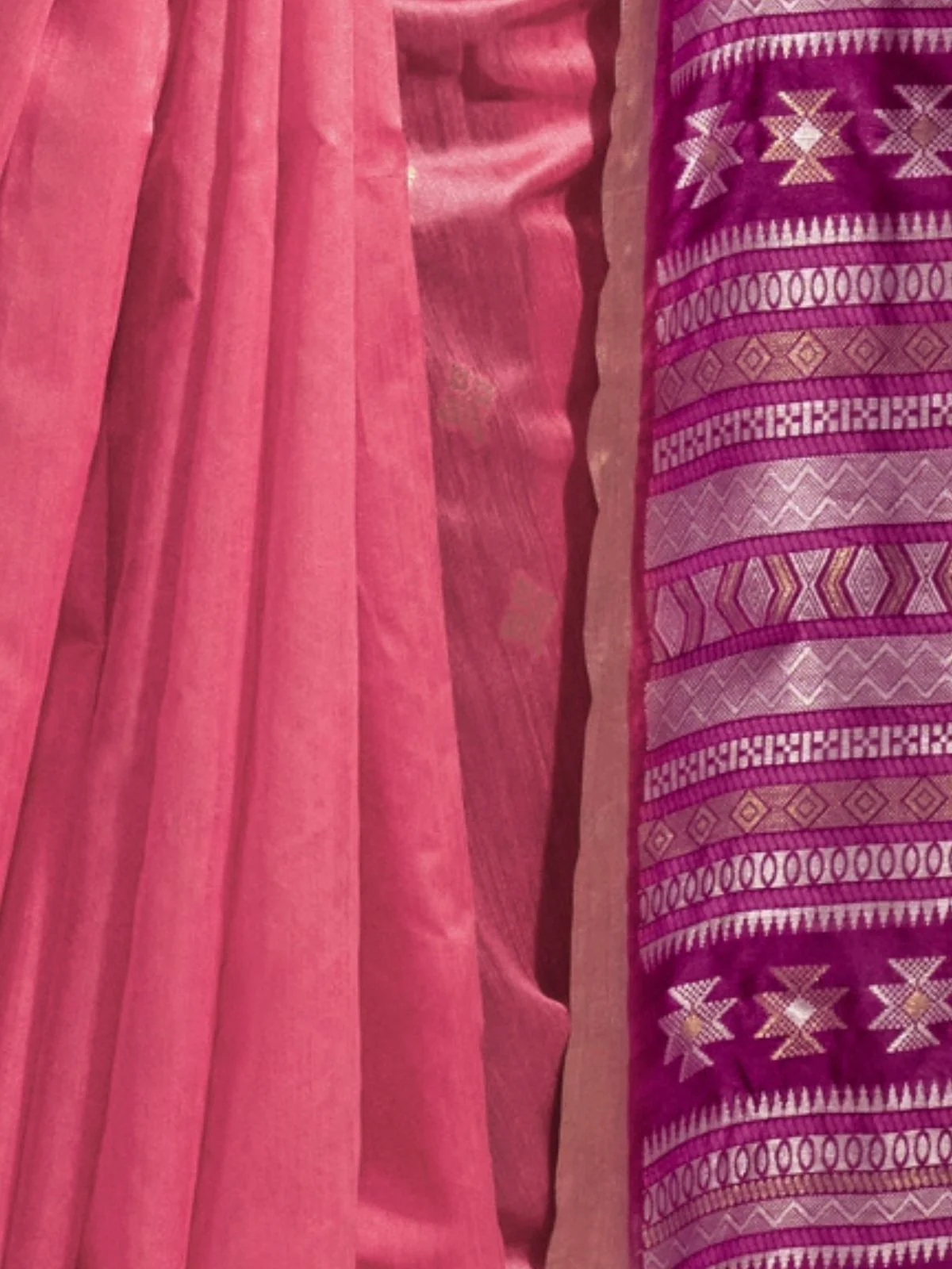Odette Light Pink Silk Blend Woven Saree With Unstitched Blouse For Women - Image 3