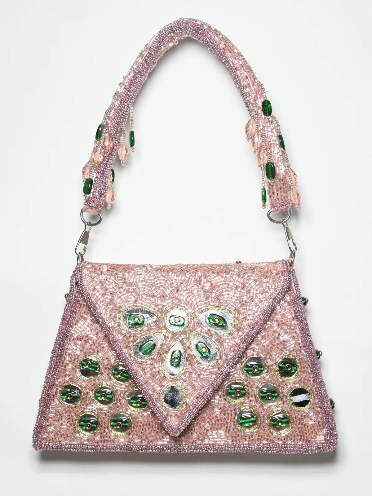 Odette Light Pink Suede Cutdana Embellished Clutch For Women - Image 2