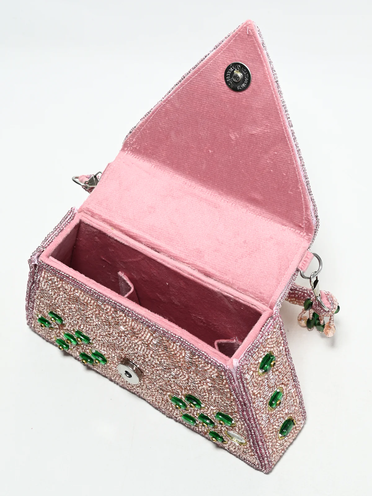 Odette Light Pink Suede Cutdana Embellished Clutch For Women - Image 5