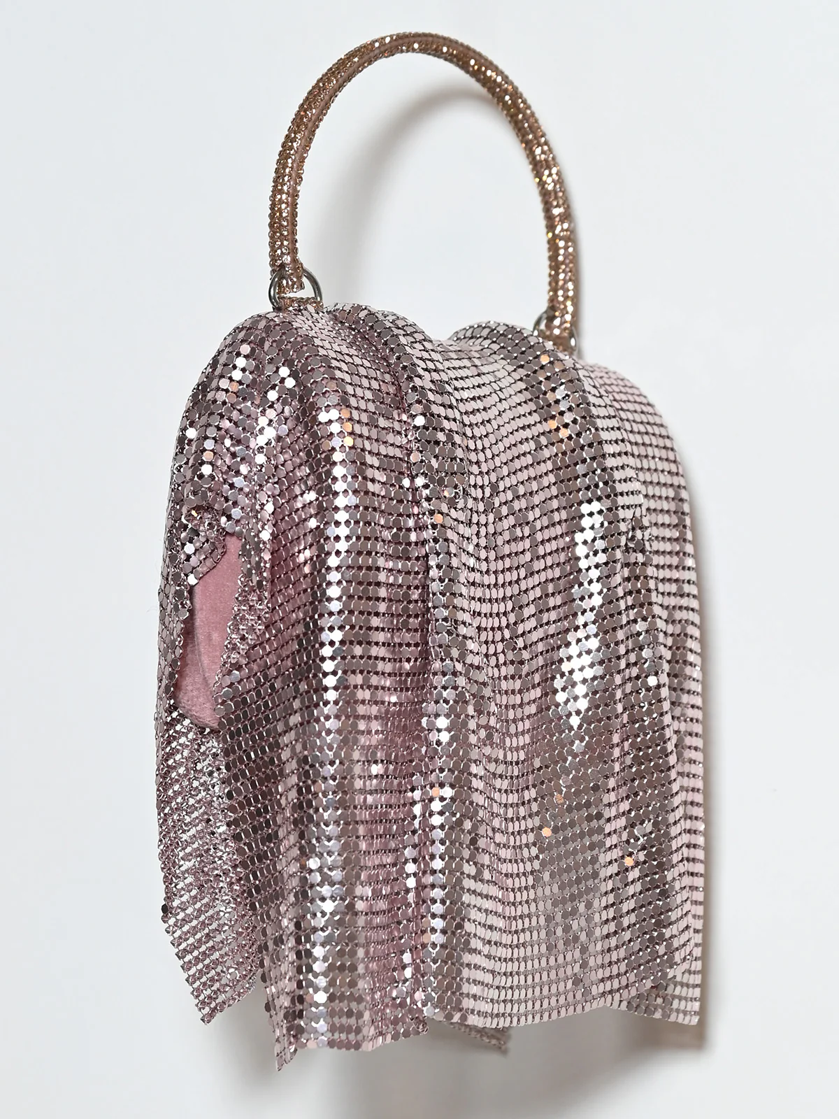 Odette Light Pink Suede Sequence Embellished Clutch For Women - Image 2