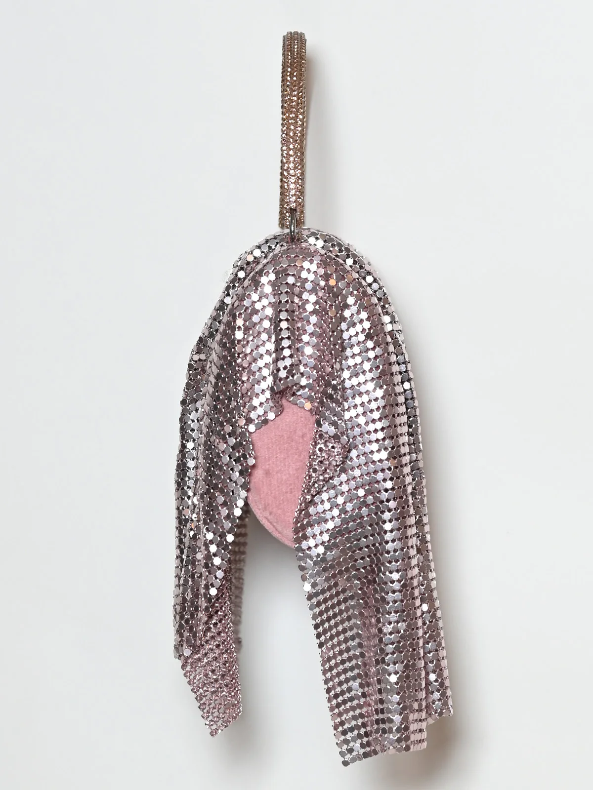 Odette Light Pink Suede Sequence Embellished Clutch For Women - Image 3