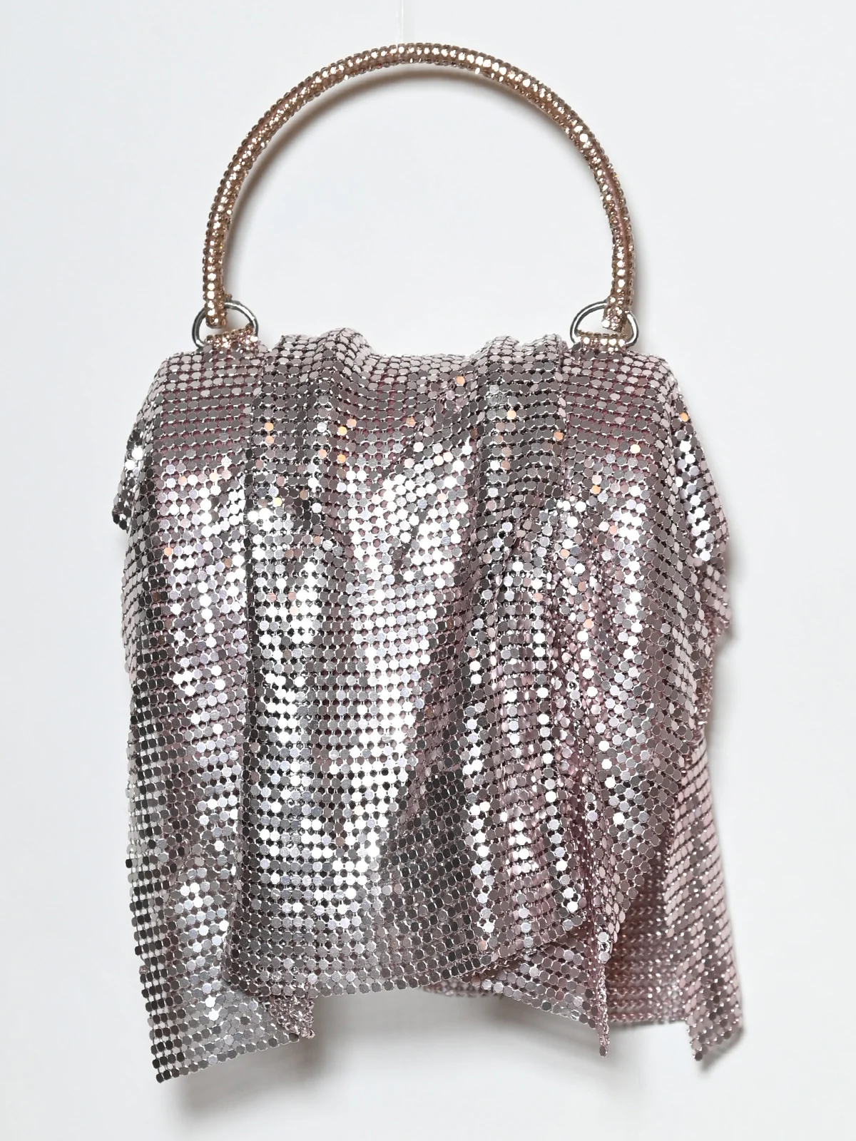 Odette Light Pink Suede Sequence Embellished Clutch For Women - Image 5