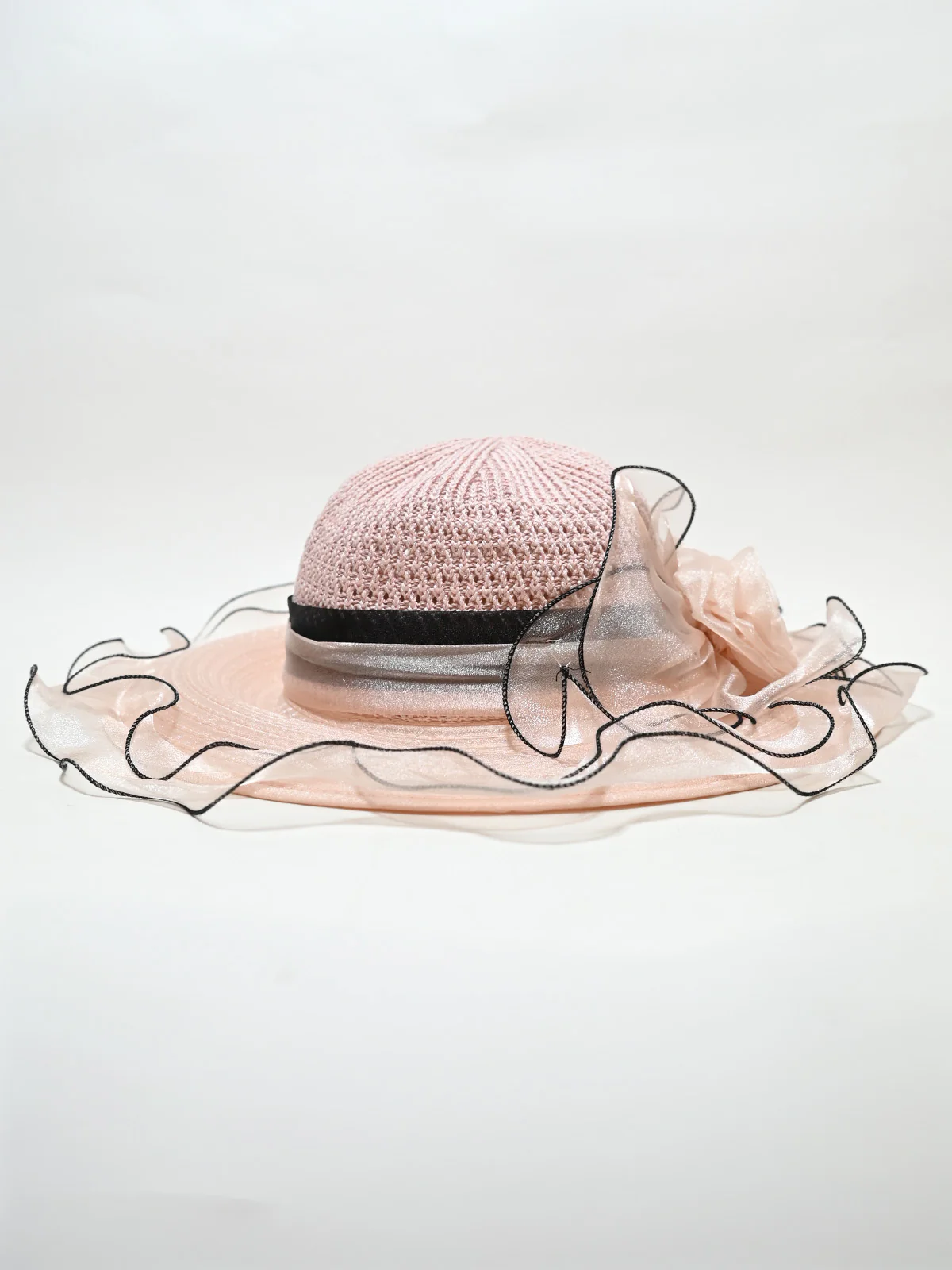 Odette Light Pink Synthetic Floral Appliqué Hat Women - Image 3