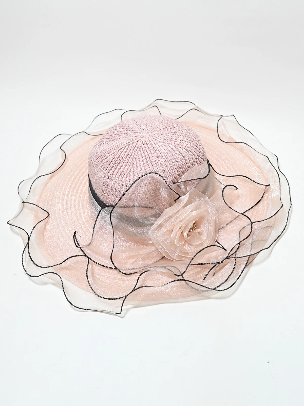 Odette Light Pink Synthetic Floral Appliqué Hat Women - Image 4