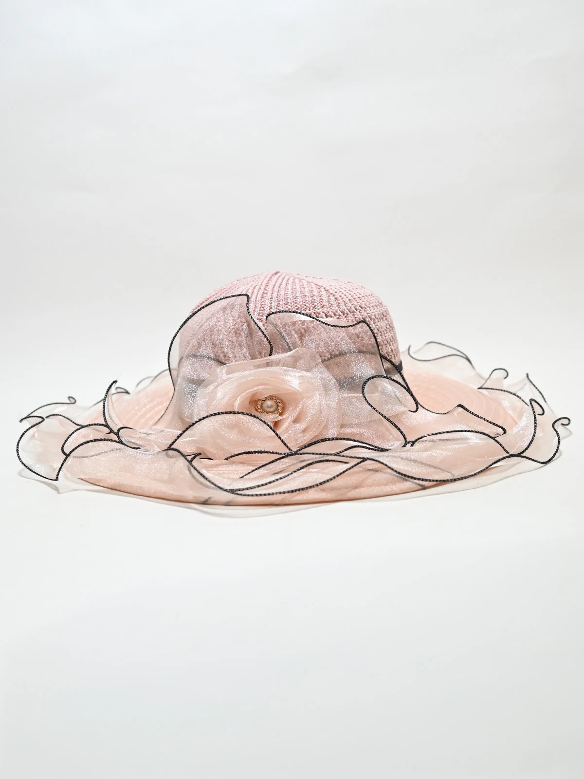 Odette Light Pink Synthetic Floral Appliqué Hat Women - Image 5