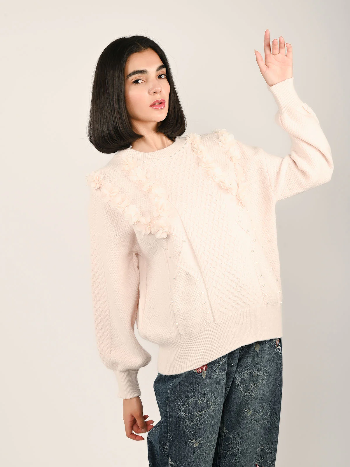 Odette Light Pink Wool Solid Top For Women - Image 2
