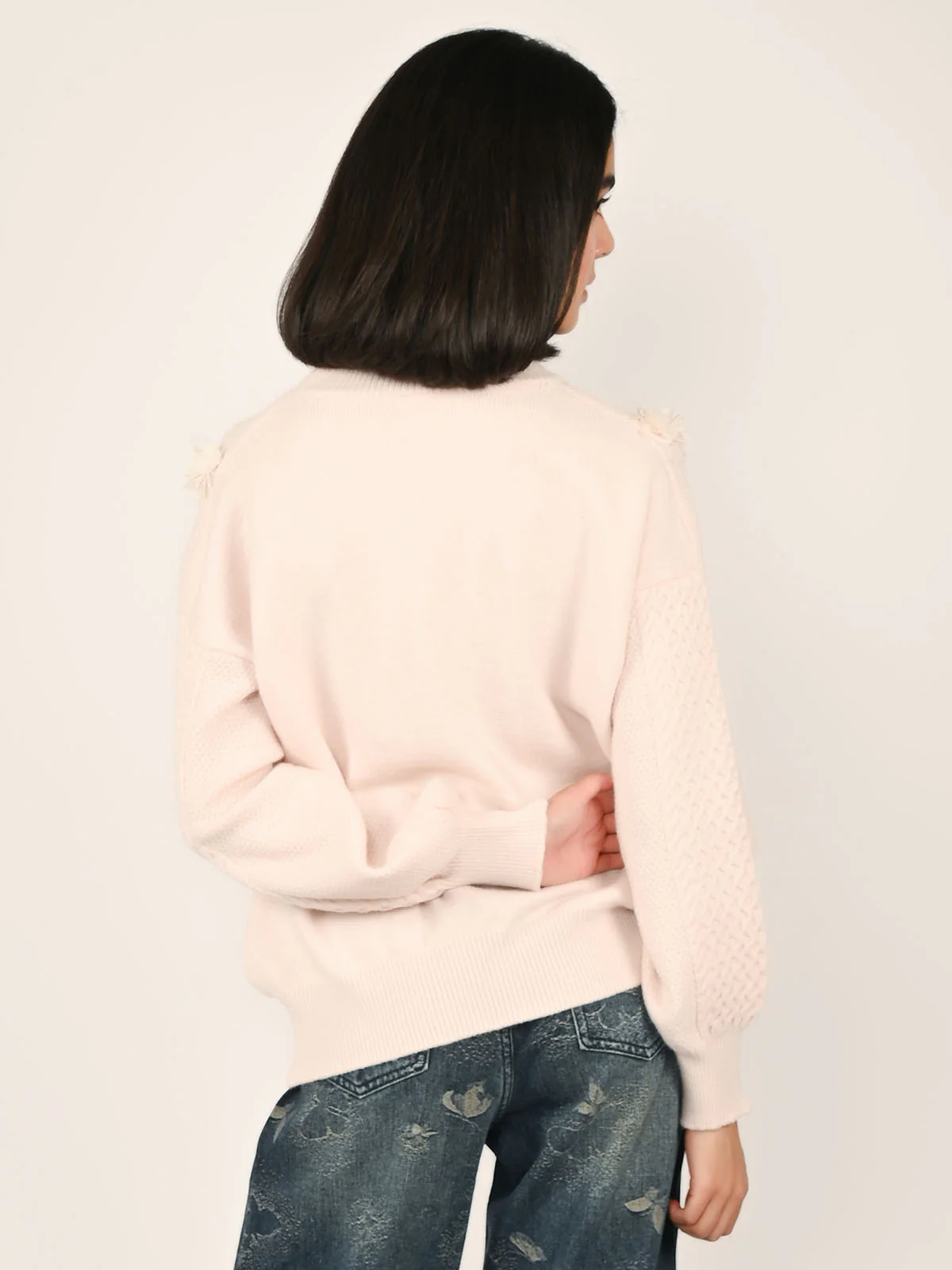 Odette Light Pink Wool Solid Top For Women - Image 4