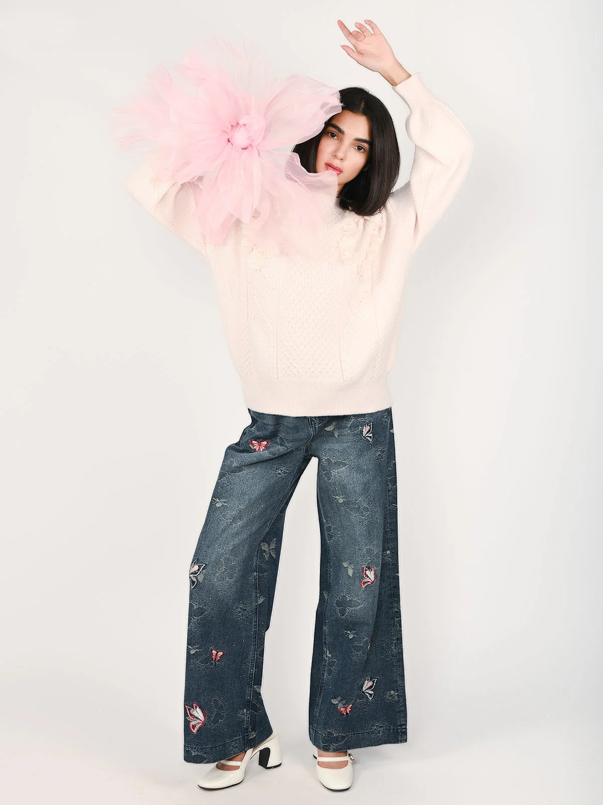 Odette Light Pink Wool Solid Top For Women - Image 5