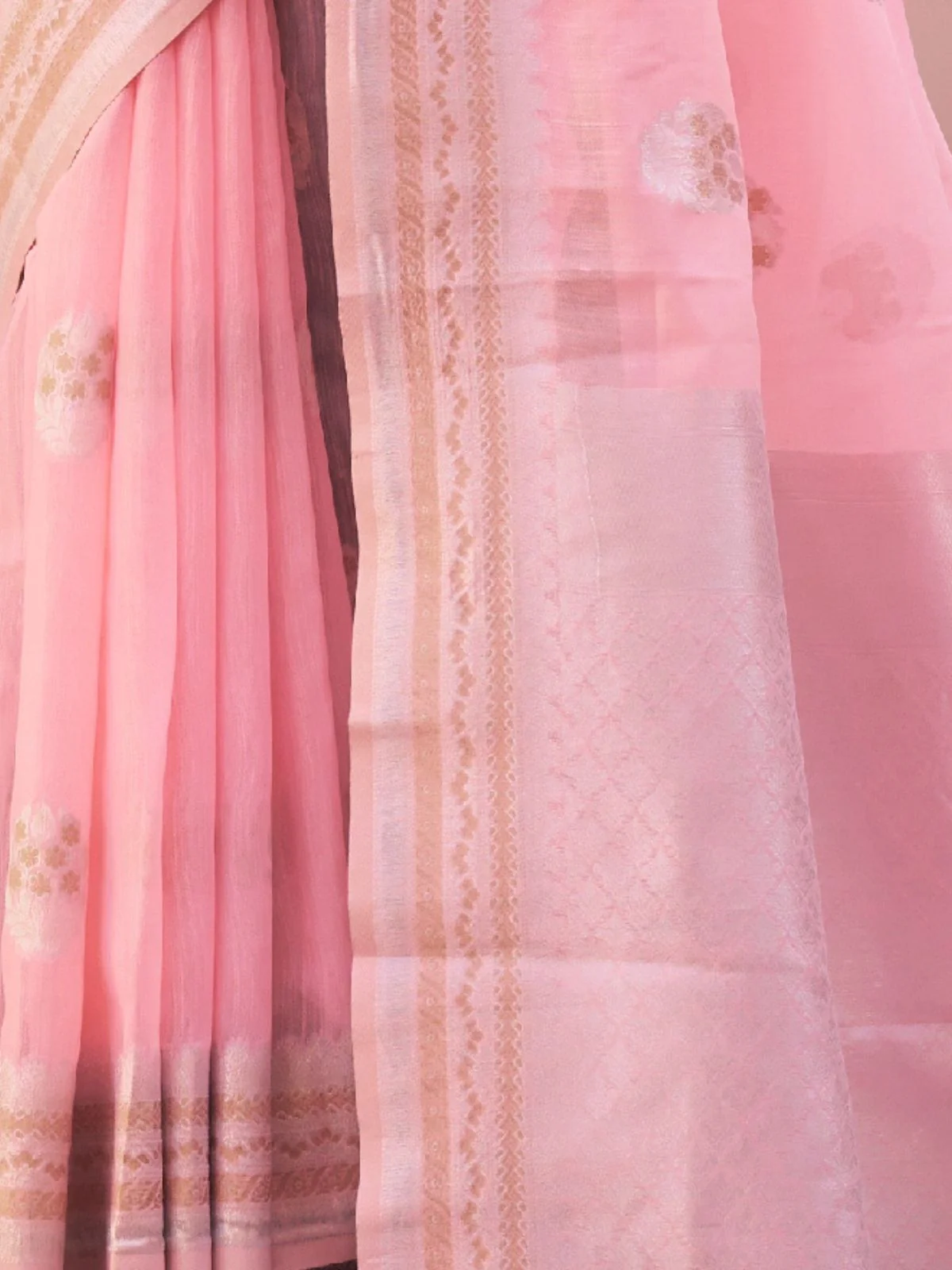 Odette Light Pink Woven Design Linen Saree With Unstitched Blouse For Women - Image 3