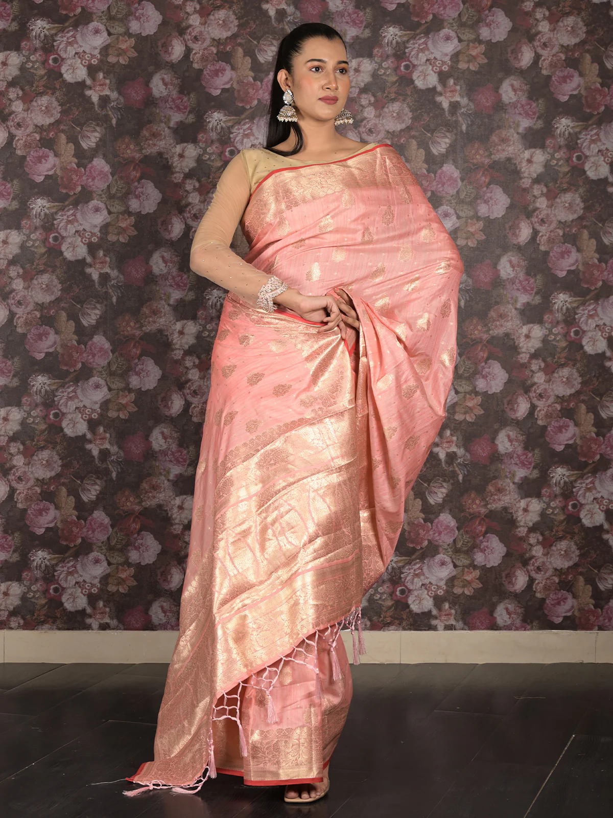 Odette Light Pink Woven Silk Blend Saree With Unstitched Blouse For Women - Image 3