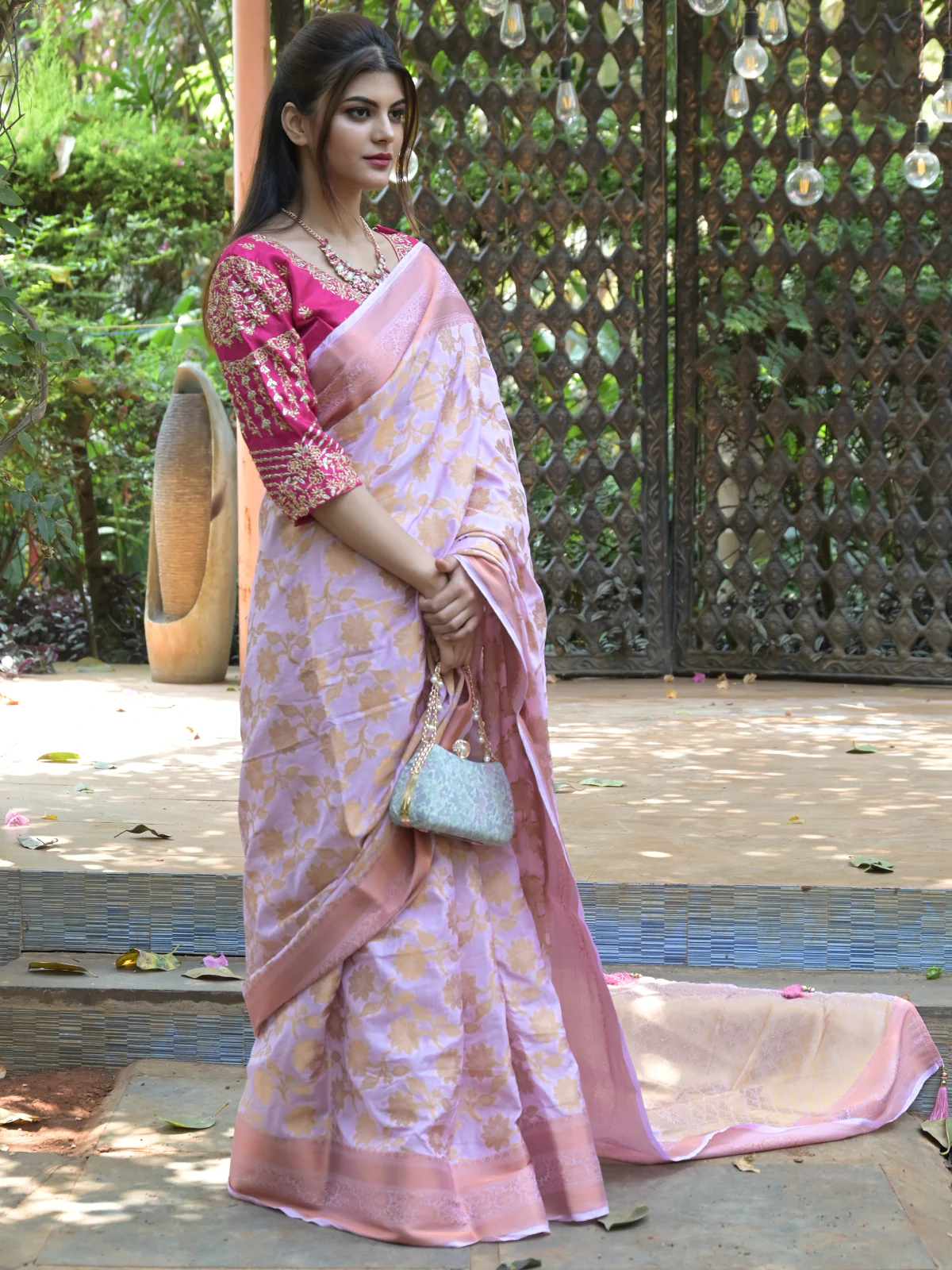 Odette Light Pink Woven Soft Silk Saree with Unstitched Blouse for Women - Image 2