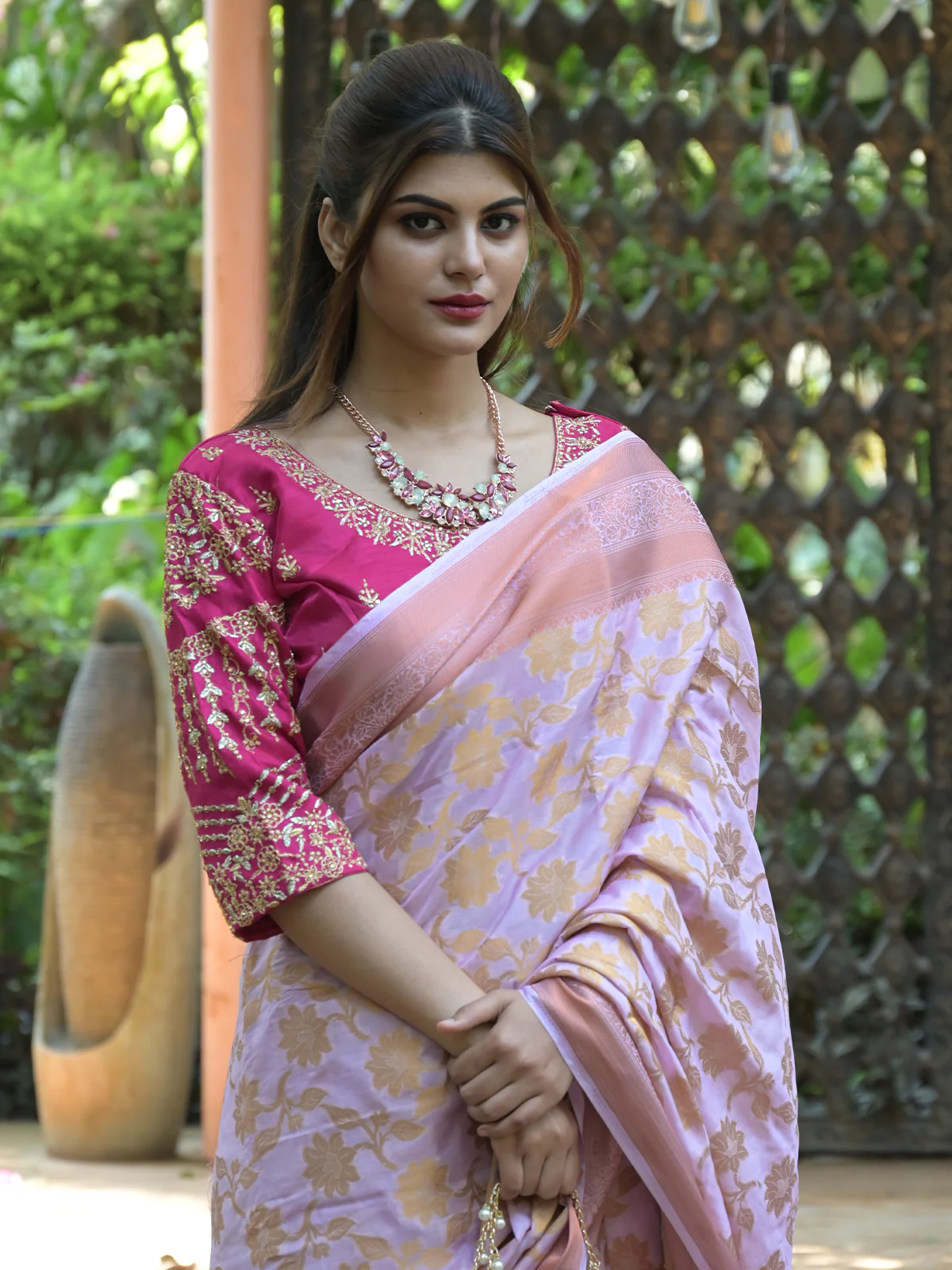Odette Light Pink Woven Soft Silk Saree with Unstitched Blouse for Women - Image 4