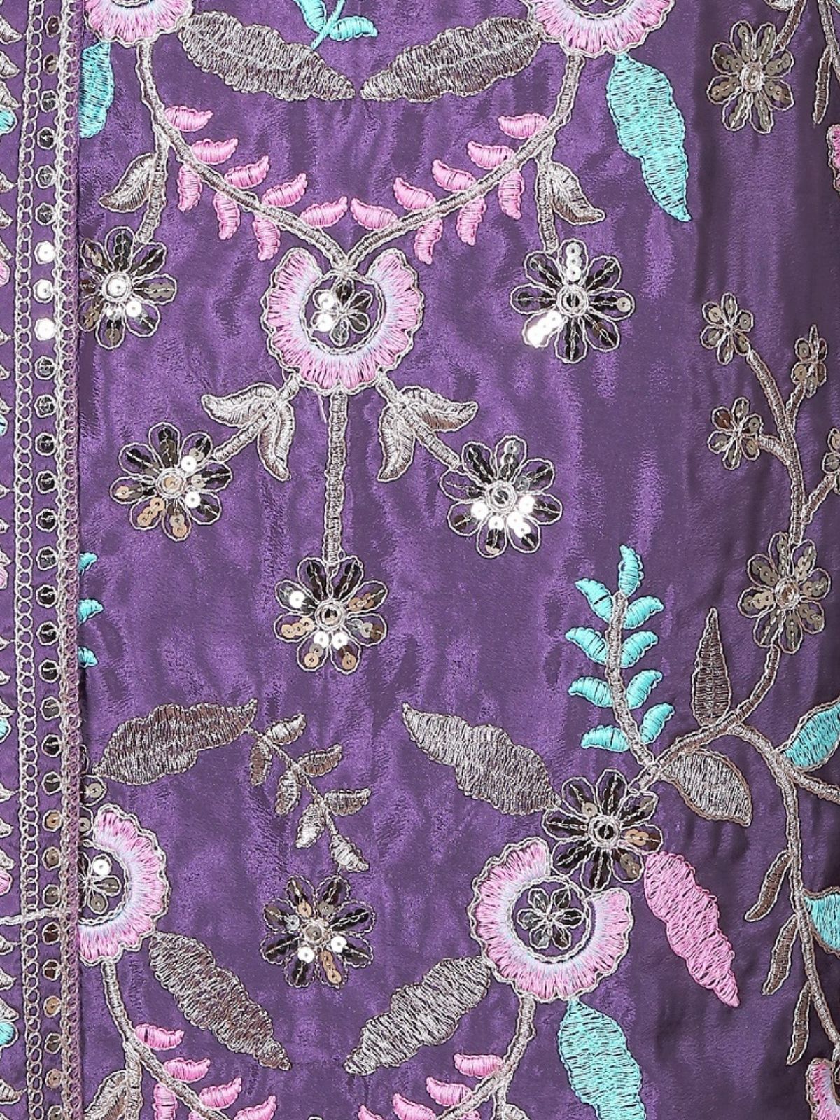 Odette Light Purple Chiffon Embroidered Stitched Kurta Set For Women - Image 4