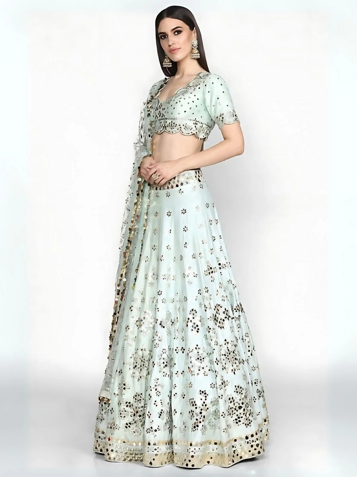 Odette Light Sky Blue Art Silk Embroidered Semi-Stitched Lehenga For Women - Image 2