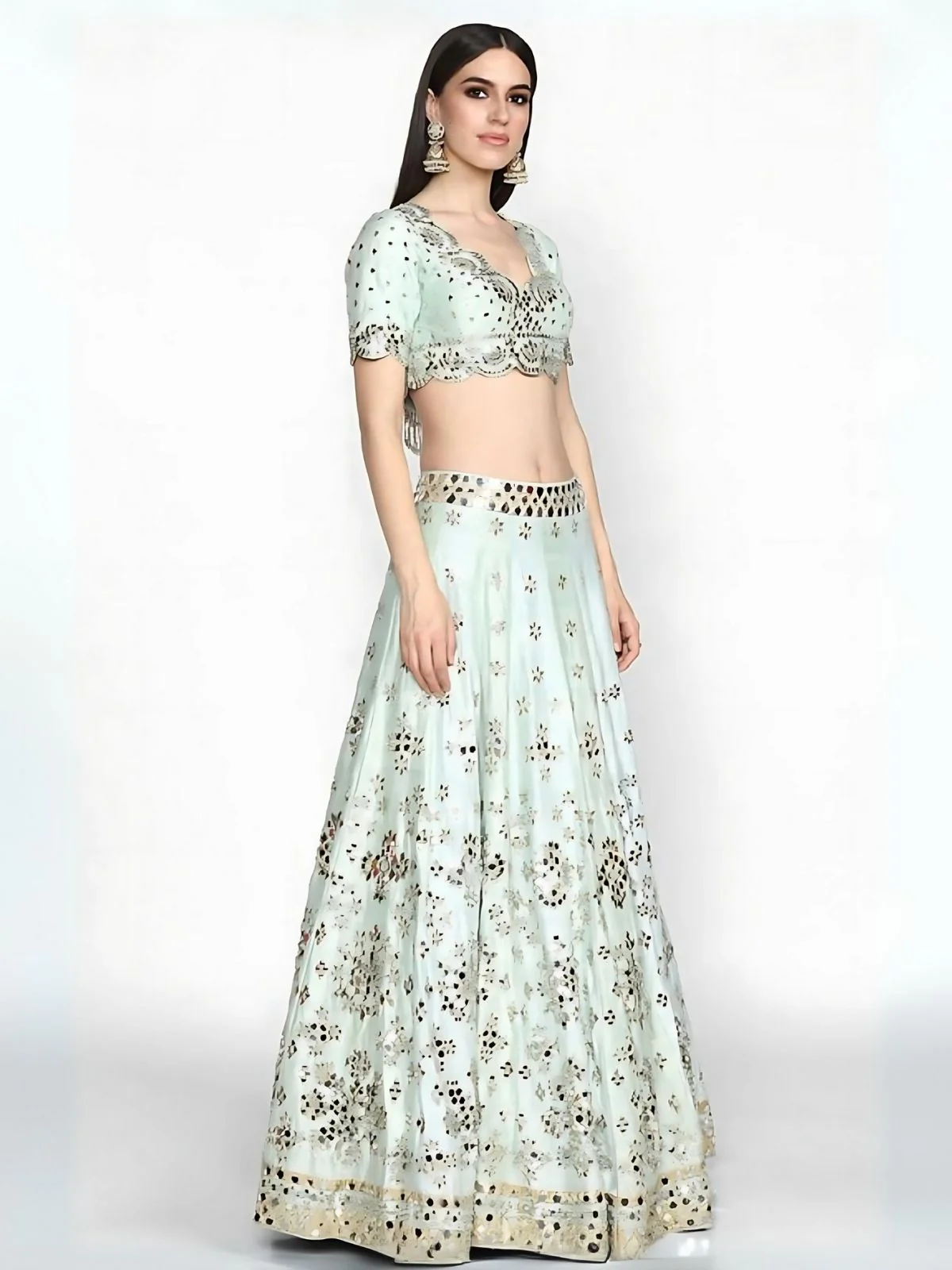 Odette Light Sky Blue Art Silk Embroidered Semi-Stitched Lehenga For Women - Image 3