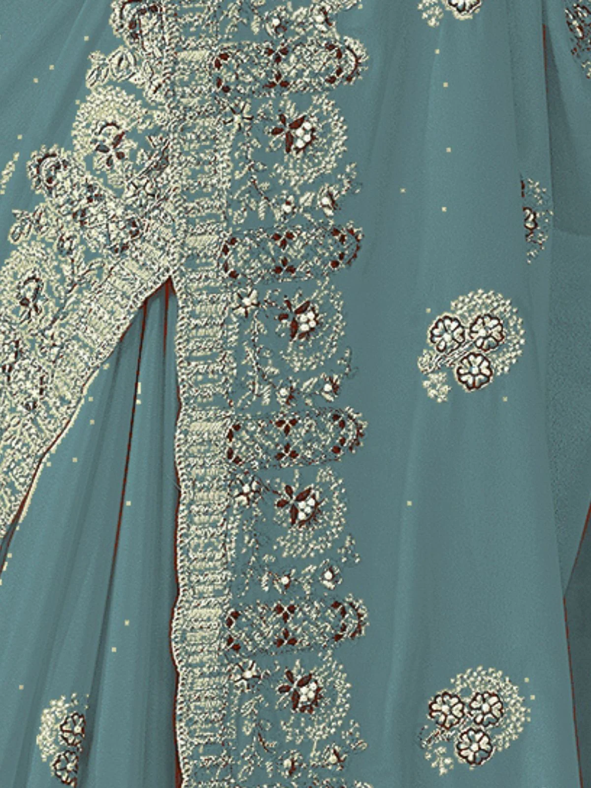 Odette Light Teal Georgette Embroidered Elegant Saree For Women - Image 4