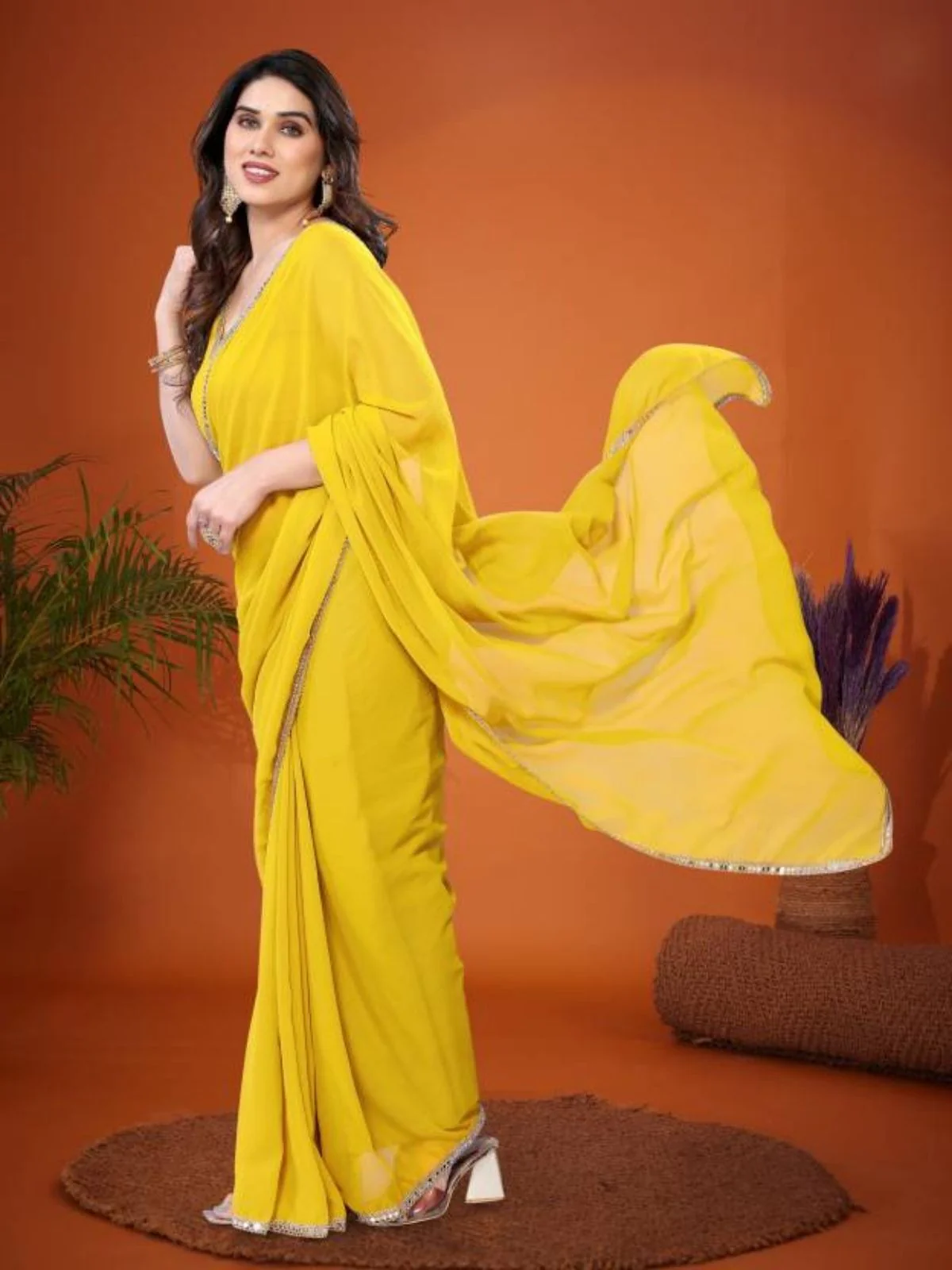 Odette Light Yellow Georgette Printed Saree For Women - Image 2