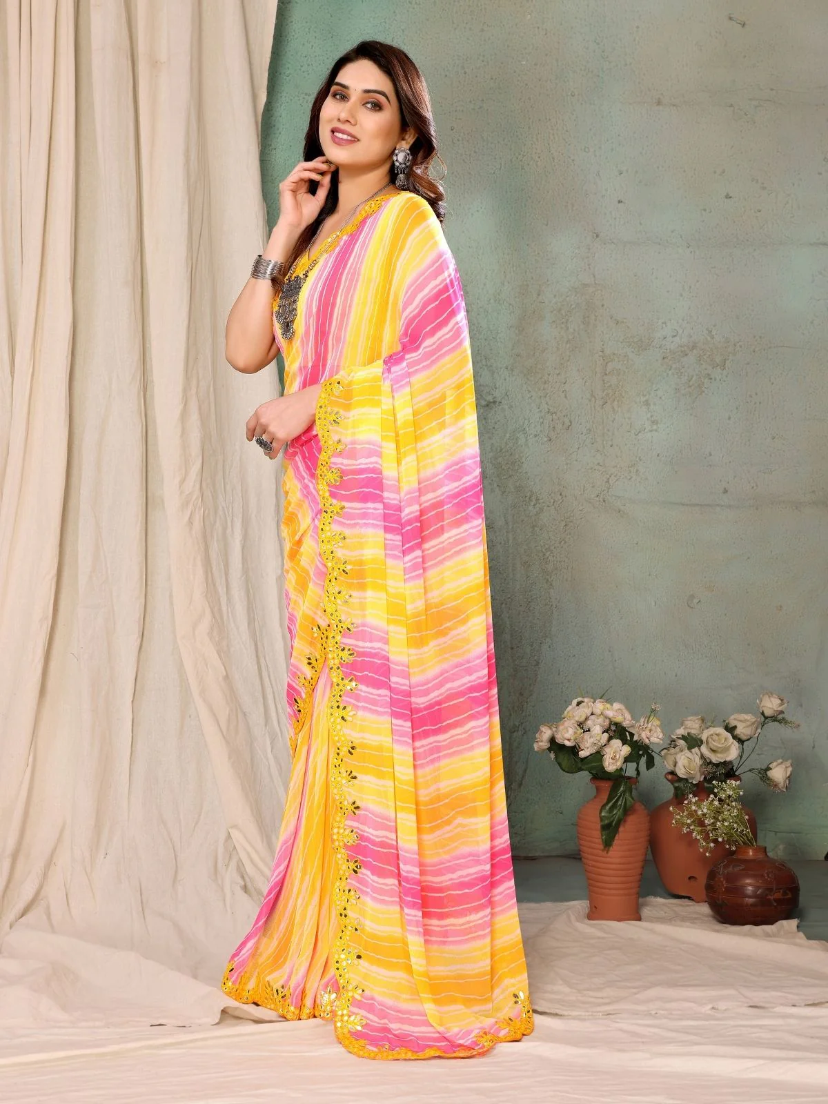 Odette Light Yellow Georgette Printed Saree For Women - Image 2