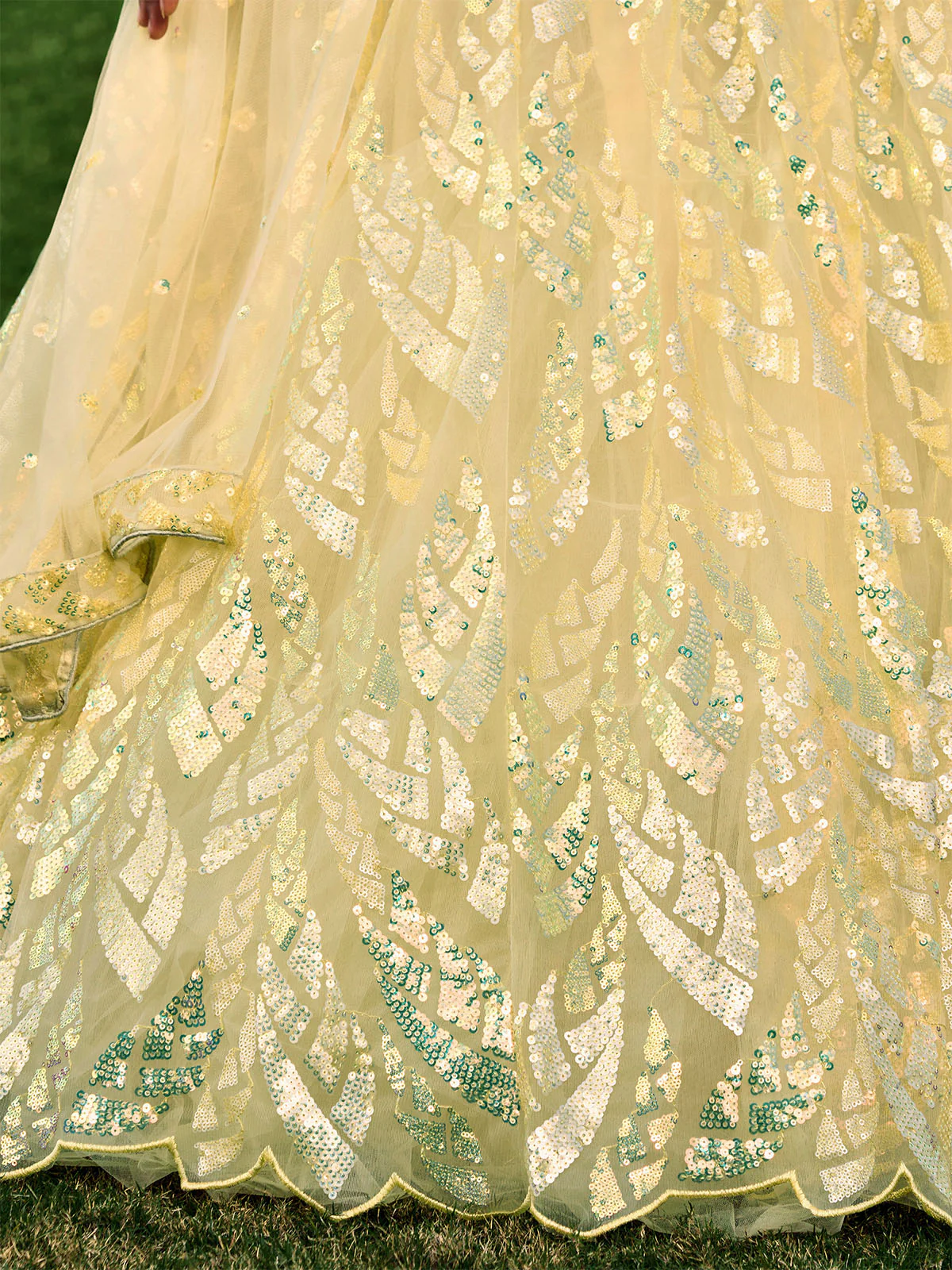 Odette Light Yellow Soft Net Embellished Semi Stitched Lehenga With Unstitched Blouse For Women - Image 6