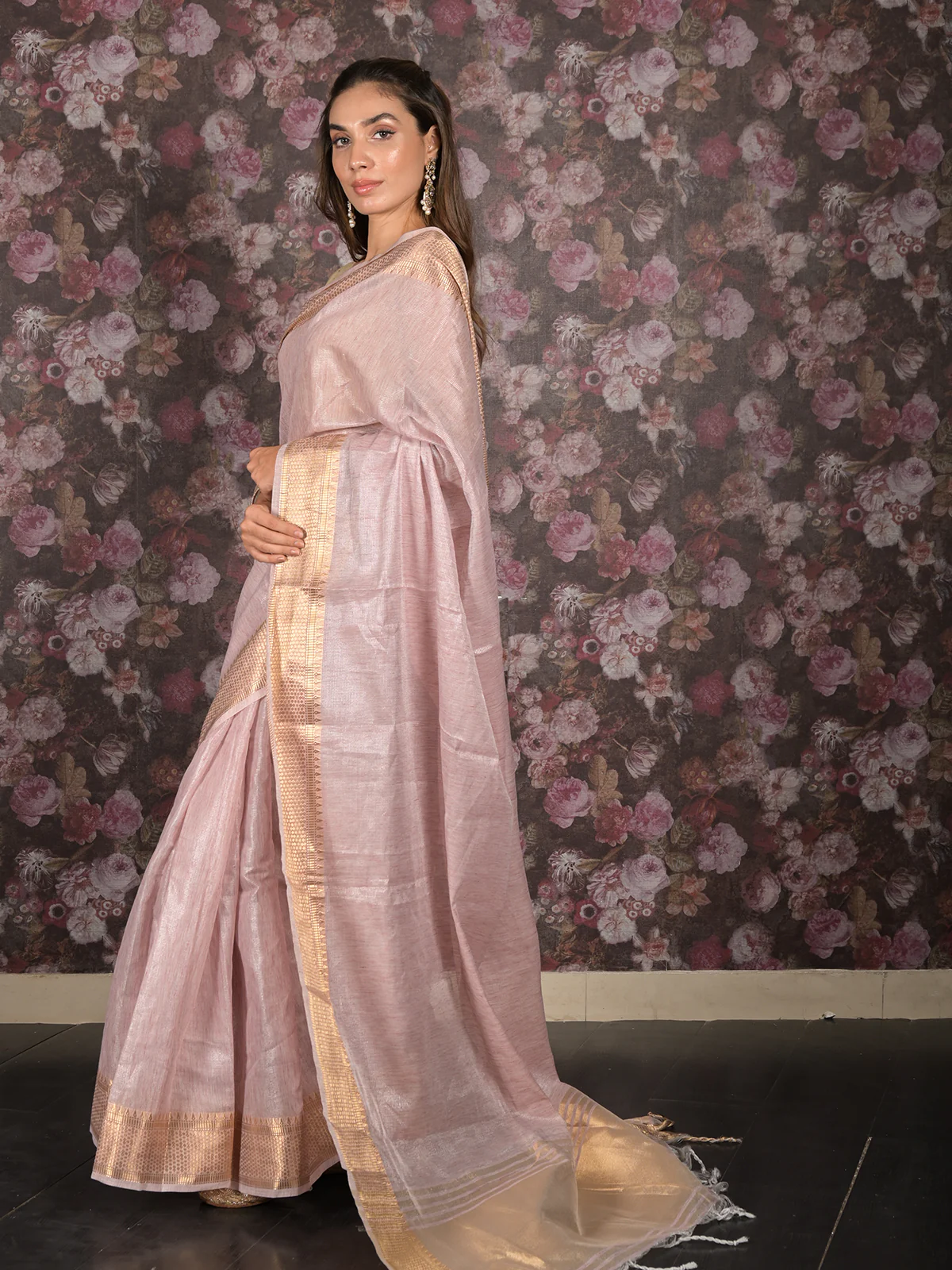 Odette Lilac Cotton Blend Woven Saree Without Blouse for Women - Image 4