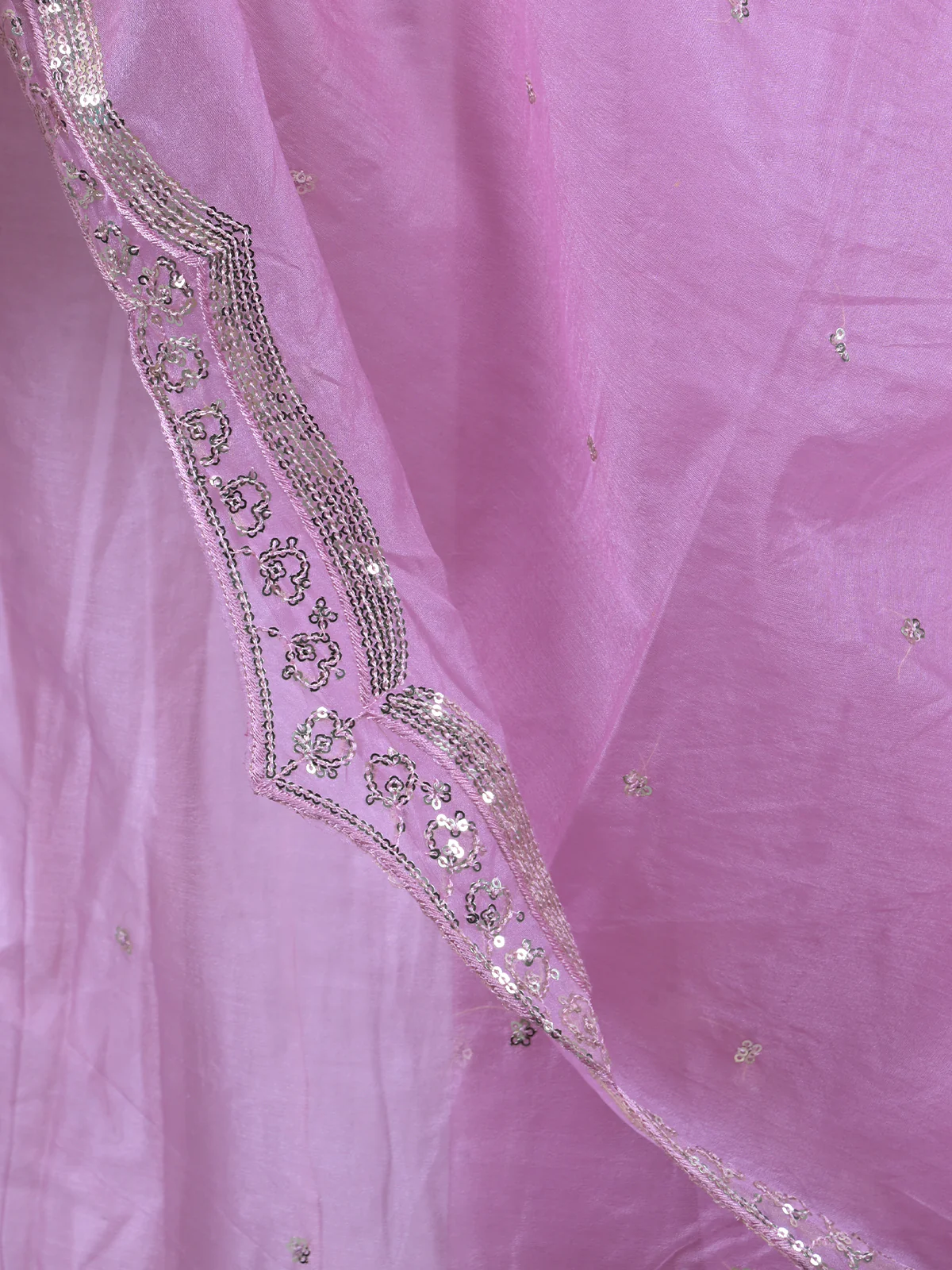 Odette Lilac Embroidered Organza Saree with Unstitched Blouse for Women - Image 5
