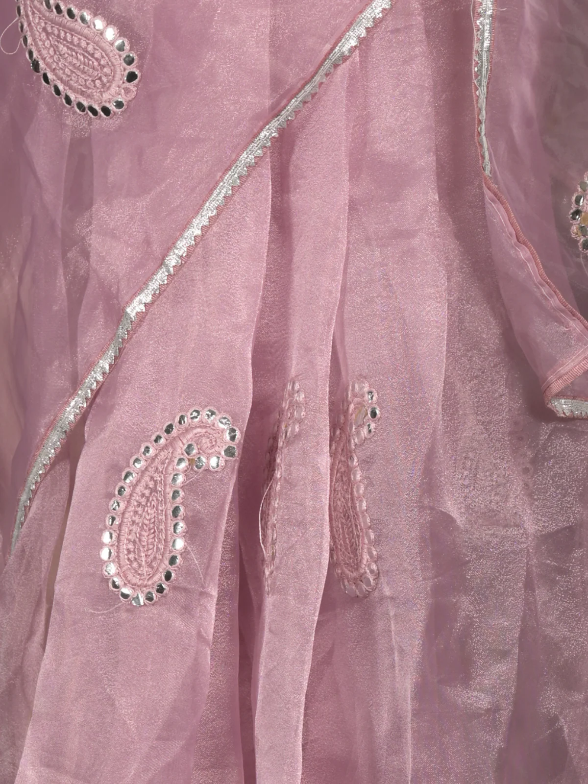 Odette Lilac Organza Embroidered Saree Without Blouse For Women - Image 5