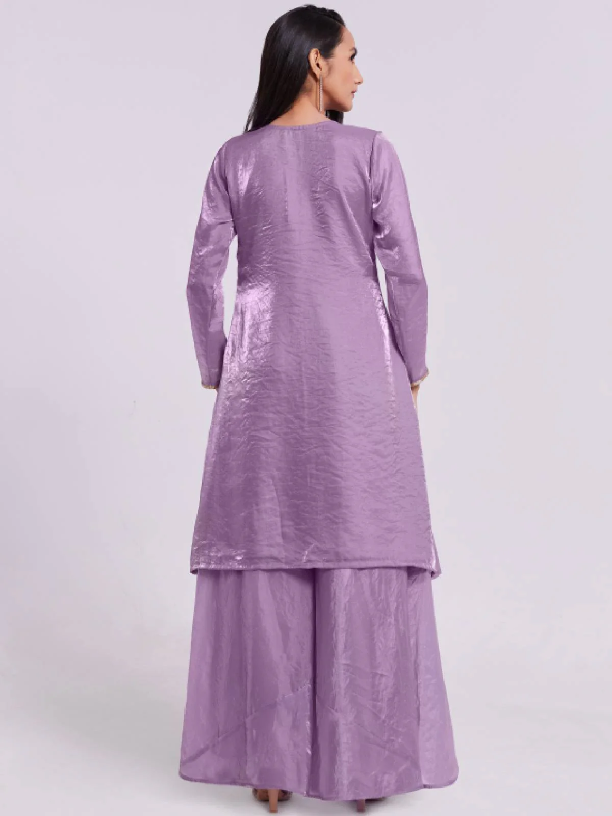 Odette Purple Organza Embroidered Stitched Kurta Set For Women - Image 4