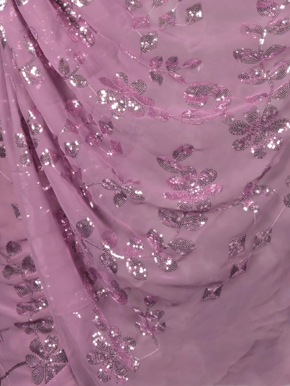 Odette Lilac Sequins Embroidered Georgette Saree for Women - Image 5