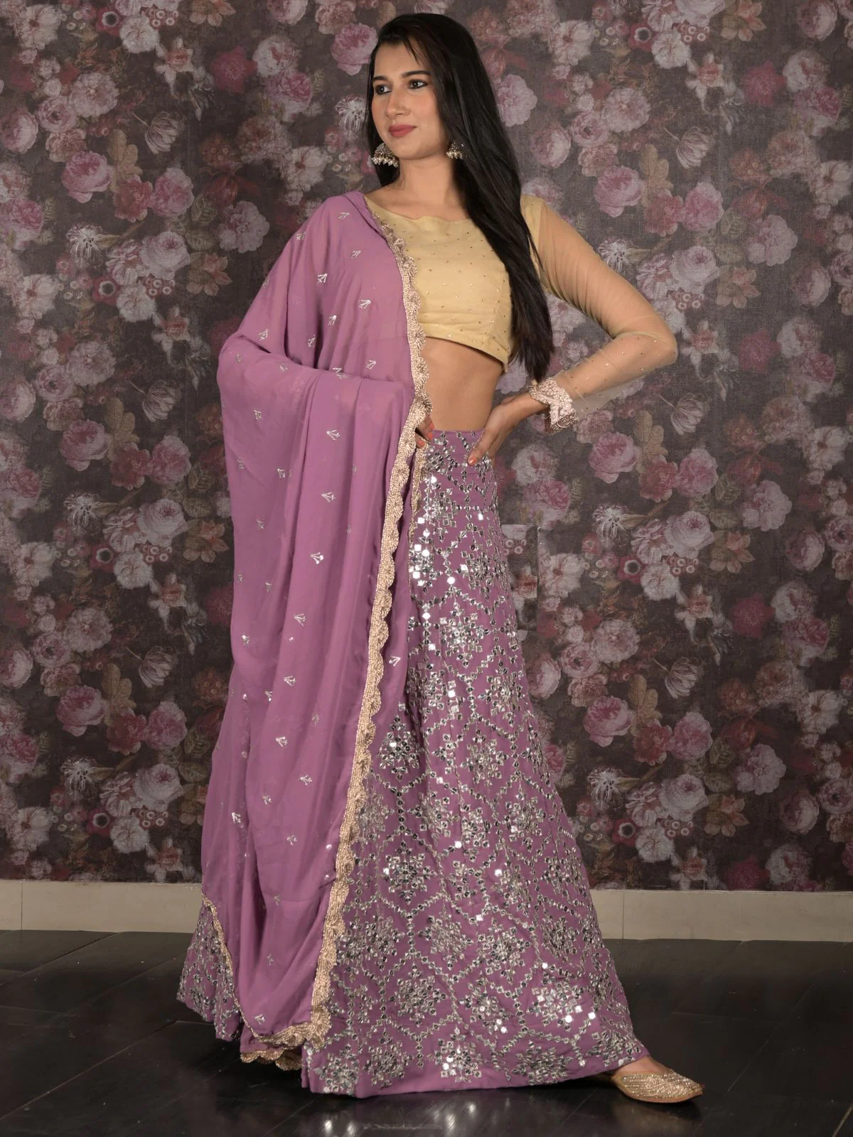 Odette Lilac Sequins Embroidered Semi Stitched Lehenga Set With Dupatta And Unstitched Blouse For Women - Image 2