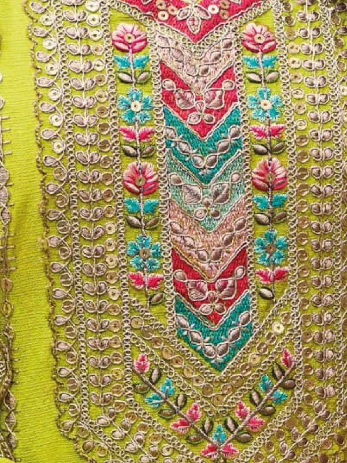 Odette Lime Green Chinon Embroidered Stitched Kurta Set For Women - Image 4