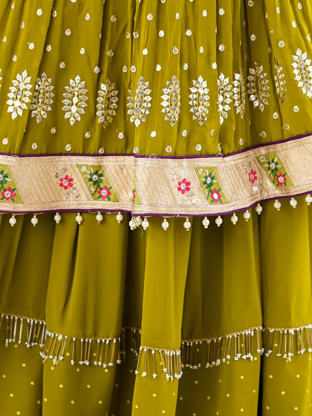 Odette Lime Green Georgette Embroidered Kurta Set For Women - Image 7