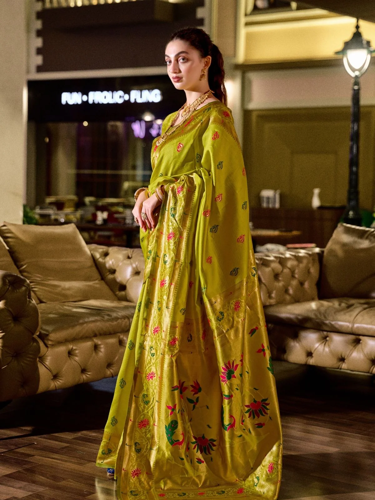 Odette Lime Green Silk Woven Paithani Saree For Women - Image 2