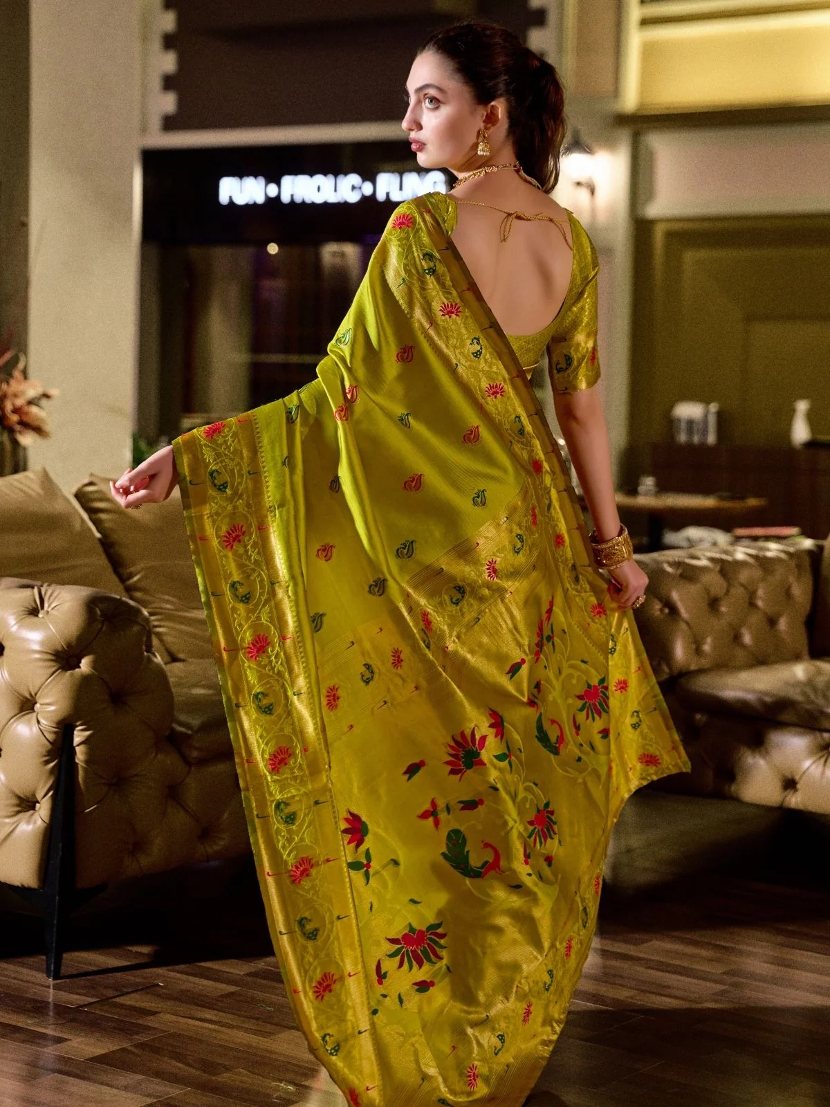 Odette Lime Green Silk Woven Paithani Saree For Women - Image 3