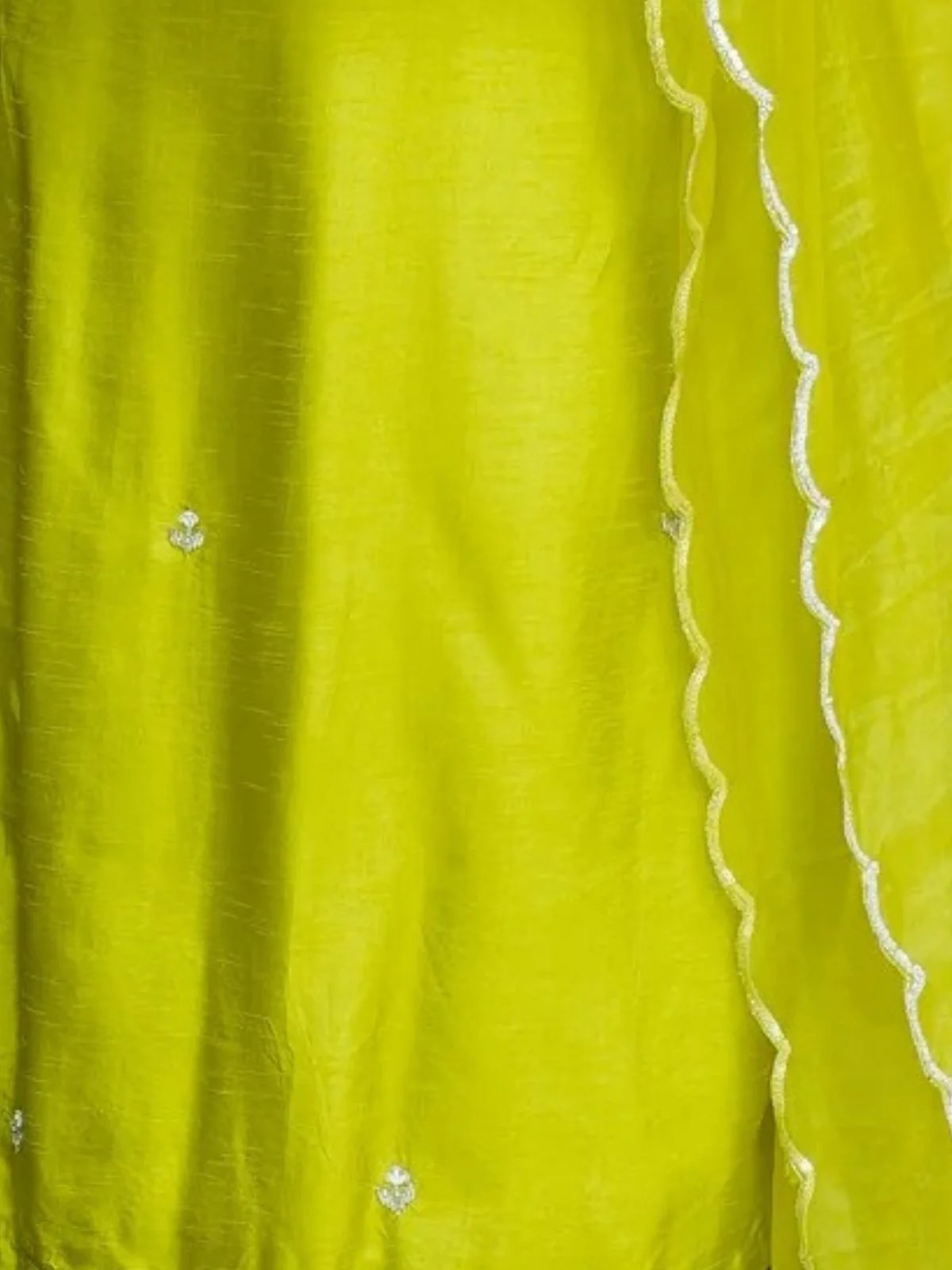 Odette Lime Green Viscose Chanderi Embriodered Stitched Kurta Set For Women - Image 4