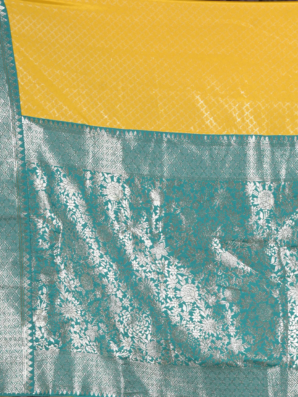Odette Yellow Foil Printed Silk Blend Woven Saree with Unstitched Blouse for Women - Image 5