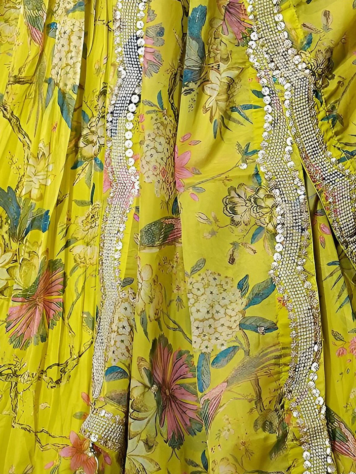 Odette Lime Yellow Georgette Embellished Semi-Stitched Lehenga For Women - Image 4