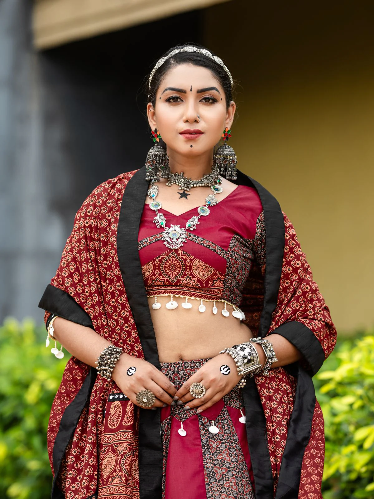 Odette Magenta And Maroon Printed Cotton Stitched Lehenga With Blouse For Women - Image 5