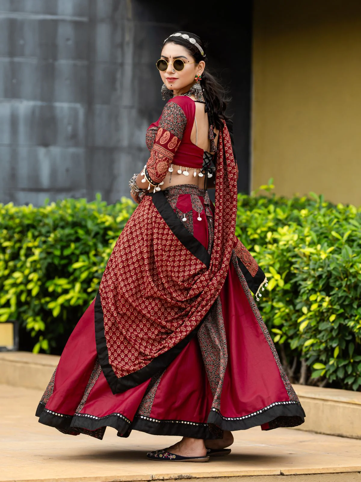 Odette Magenta And Maroon Printed Cotton Stitched Lehenga With Blouse For Women - Image 6
