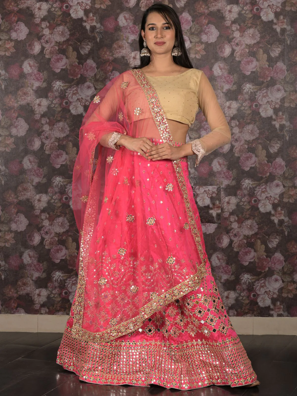 Odette Magenta Embroidered Semi Stitched Lehenga Set With Dupatta And Unstitched Blouse For Women - Image 2