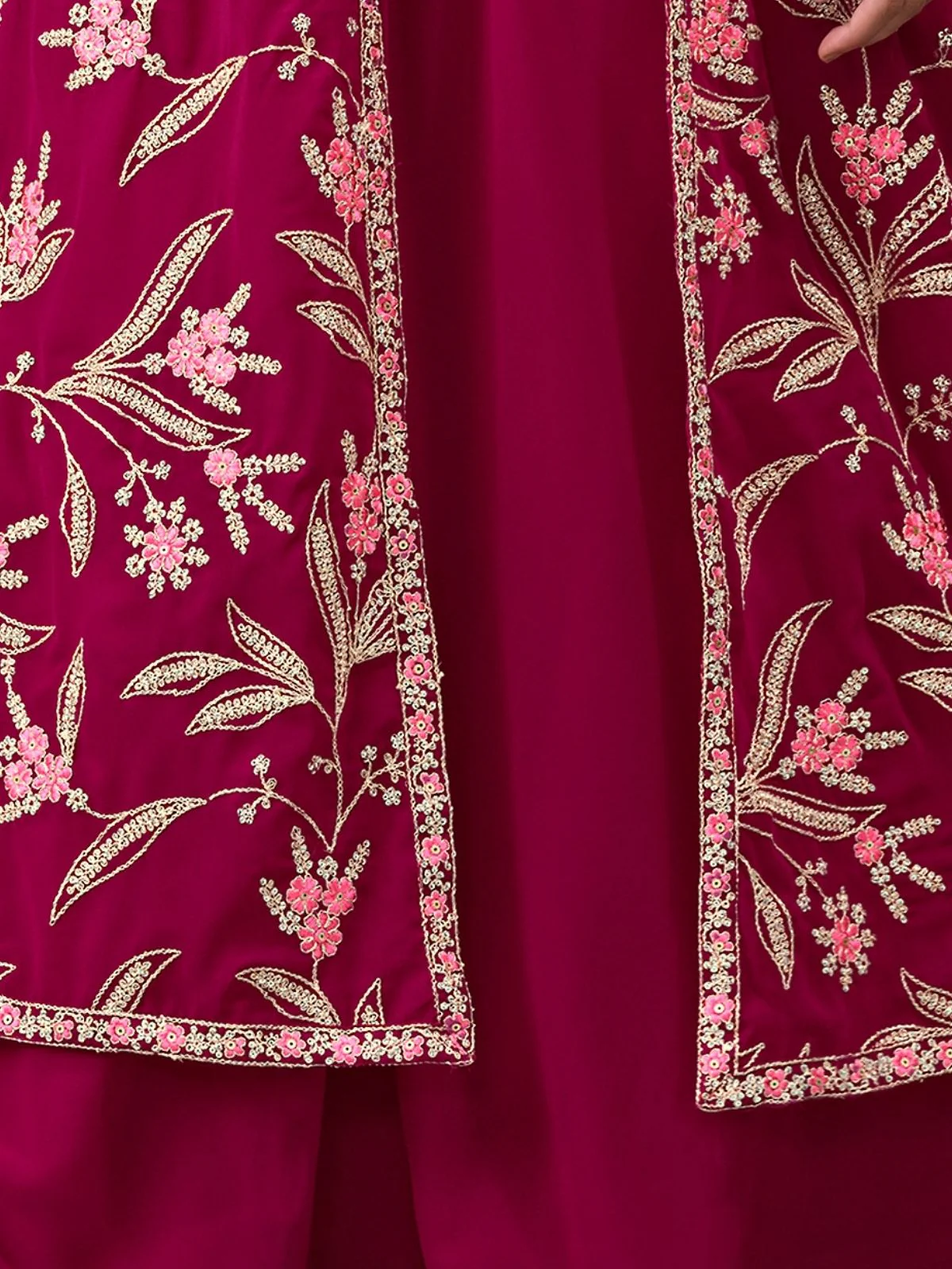 Odette Magenta Georgette Embroidered Semi-Stiched Co-Ord Set For Women - Image 5