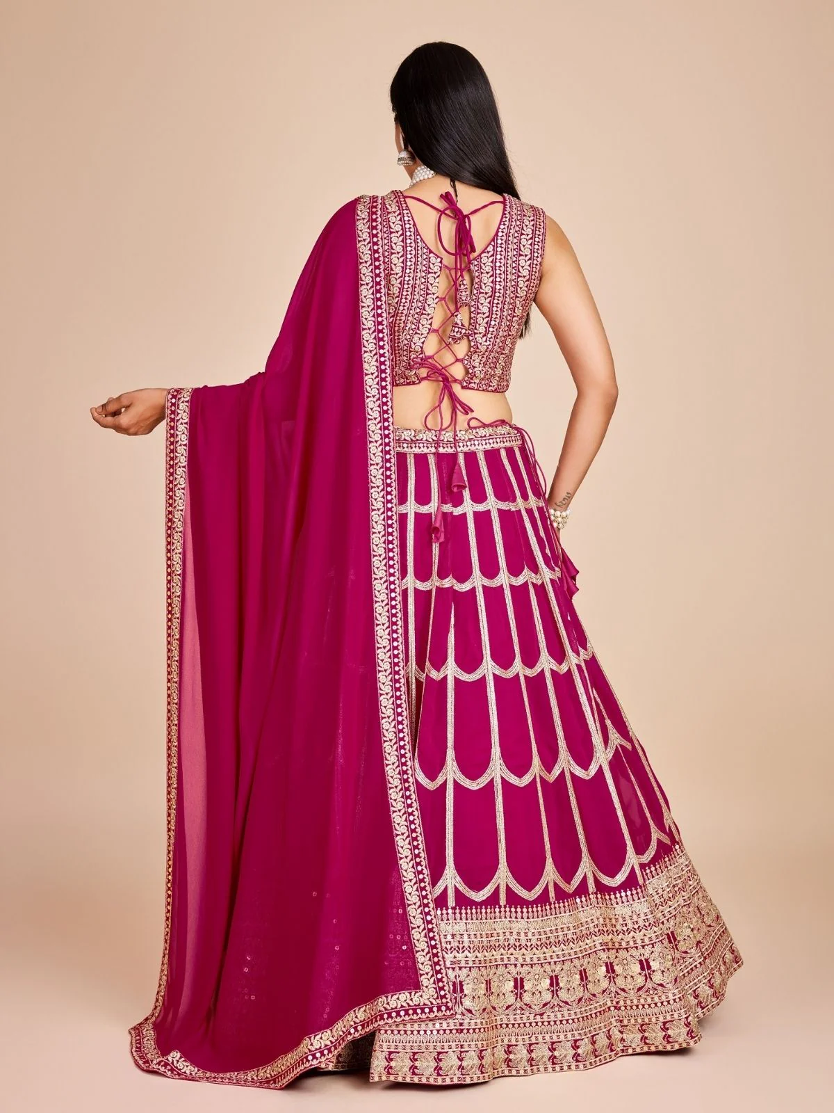 Odette Magenta Georgette Embroidered Semi-Stitched Lehenga For Women - Image 2