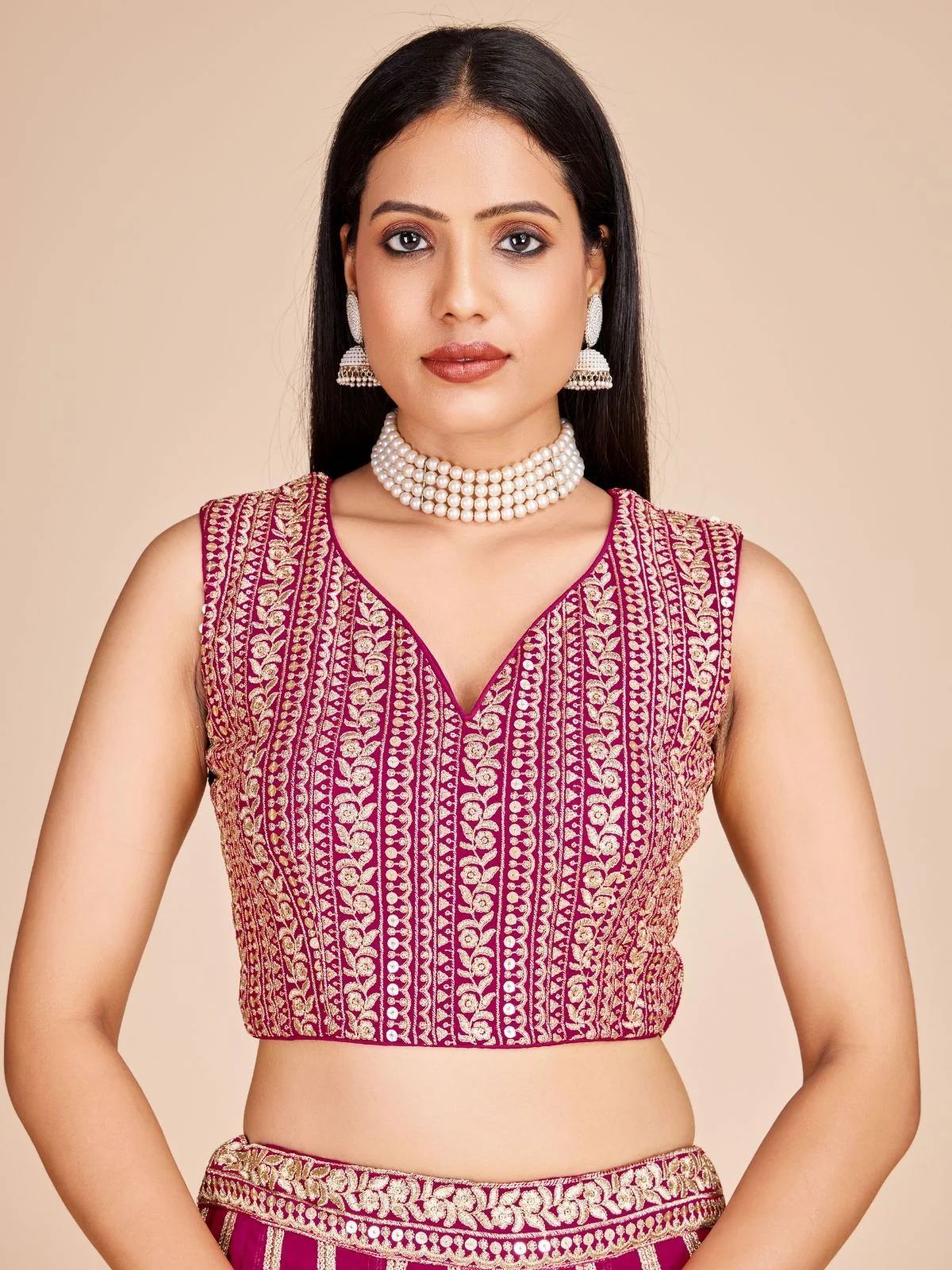 Odette Magenta Georgette Embroidered Semi-Stitched Lehenga For Women - Image 5