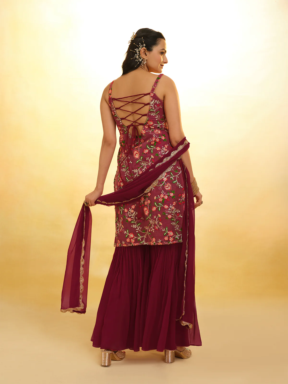 Odette Magenta Net Embroidery Stitched Salwar Suit Set For Women - Image 4