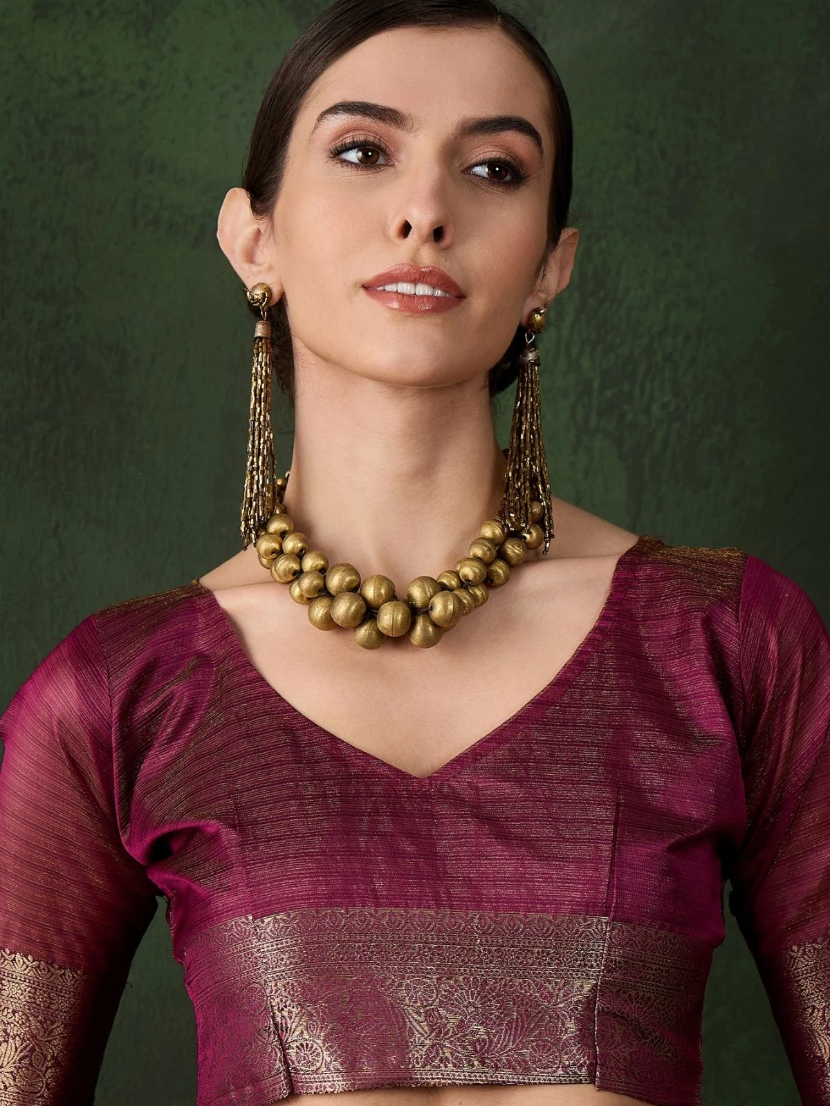 Odette Magenta Organza Woven Saree With Unstitched Blouse For Women - Image 5